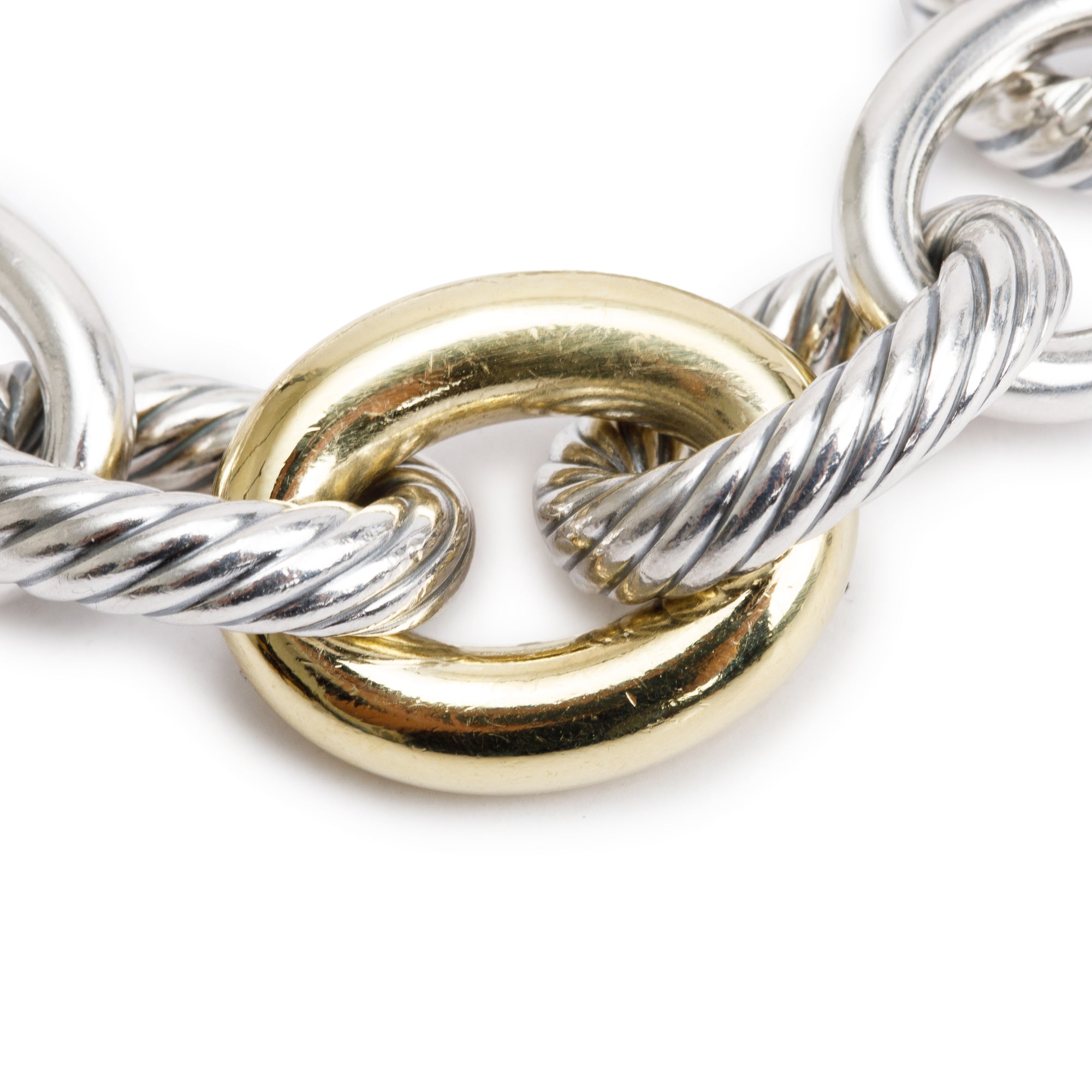 David Yurman Sterling Silver & 18k Yellow Bonded Gold Oval Link Chain Bracelet, 19 MM