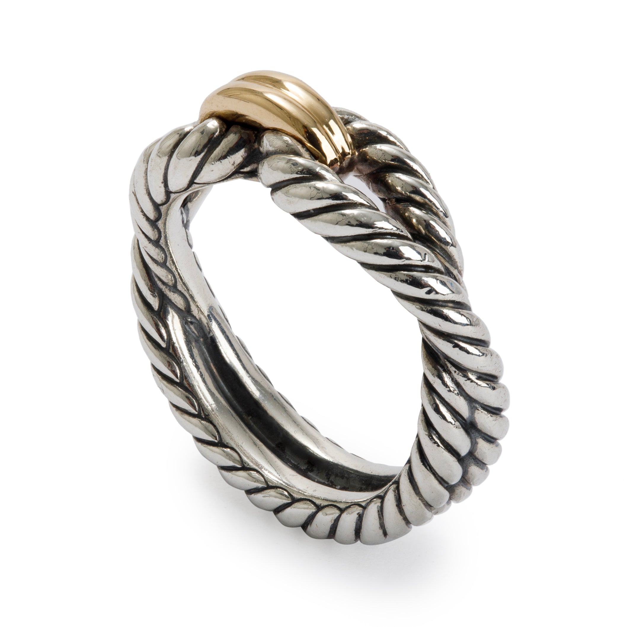 David Yurman Sterling Silver & 18k Yellow Cable Loop Band Ring, Size 5.5
