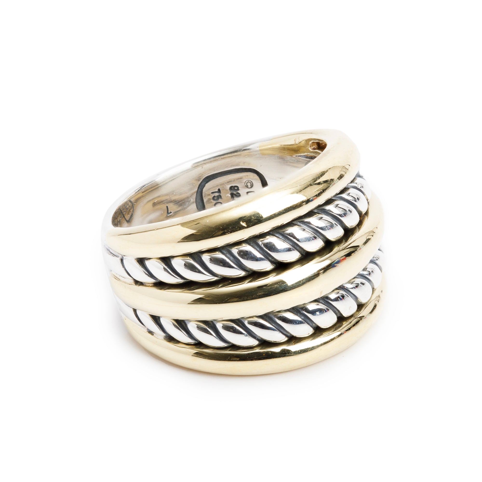 David Yurman Sterling Silver & 18k Yellow Gold 16 MM Cable Ring, Size 7