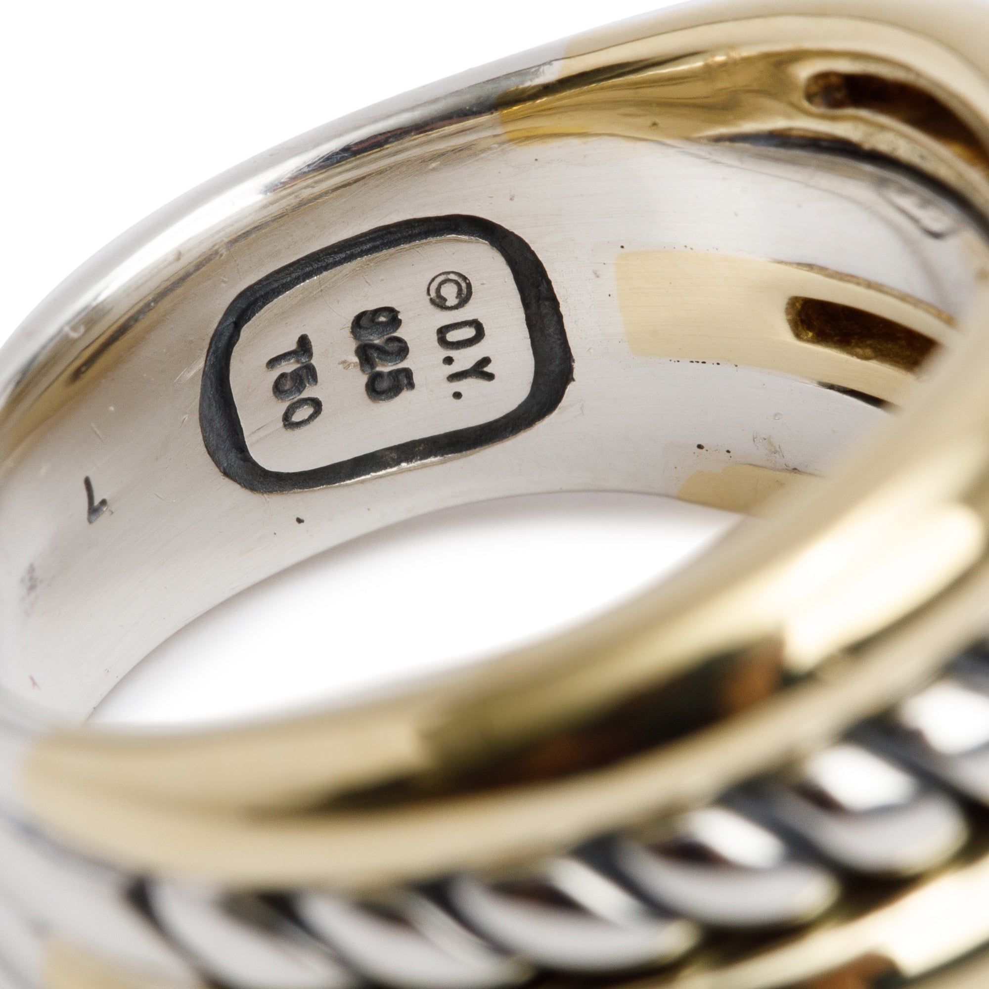 David Yurman Sterling Silver & 18k Yellow Gold 16 MM Cable Ring, Size 7