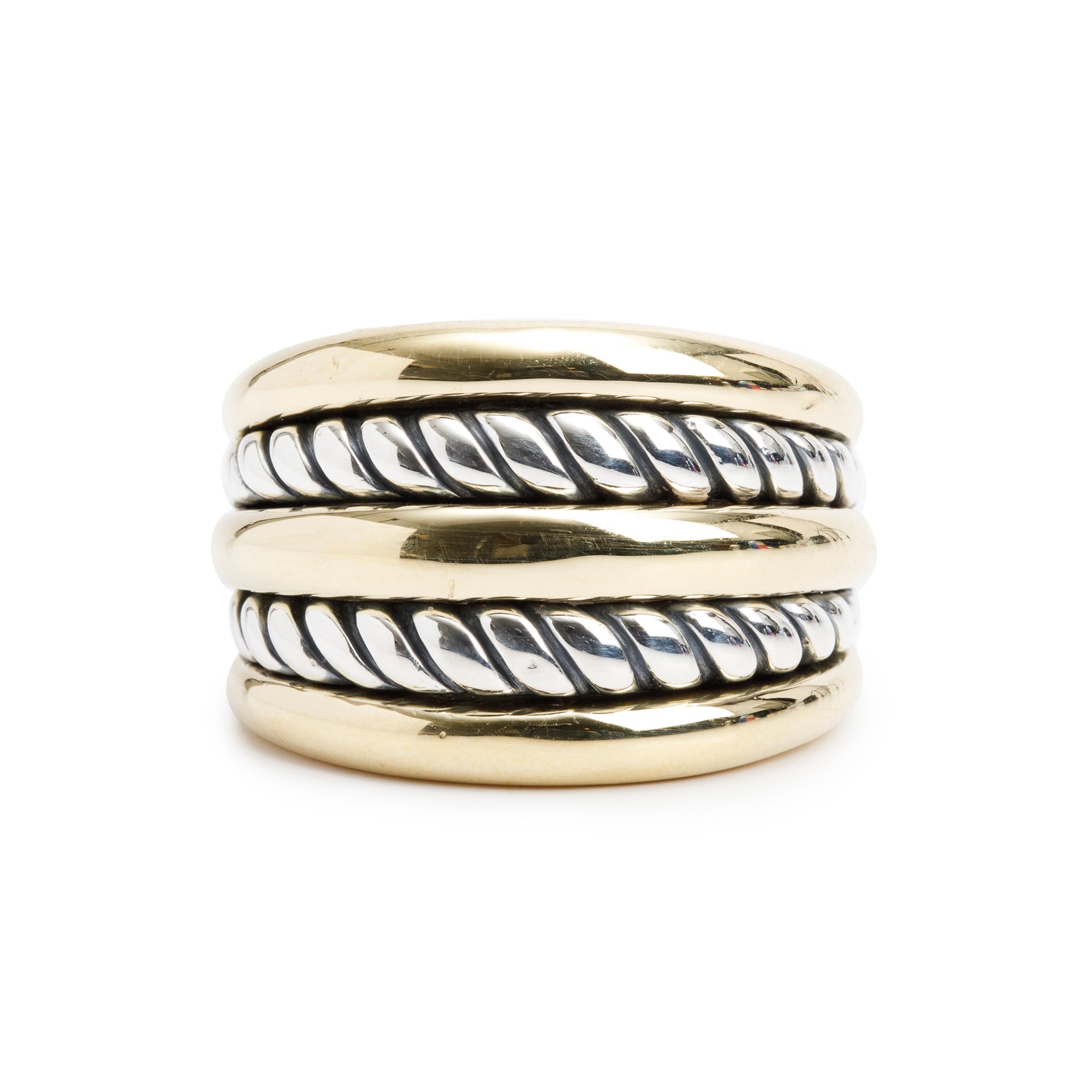 David Yurman Sterling Silver & 18k Yellow Gold 16 MM Cable Ring, Size 7