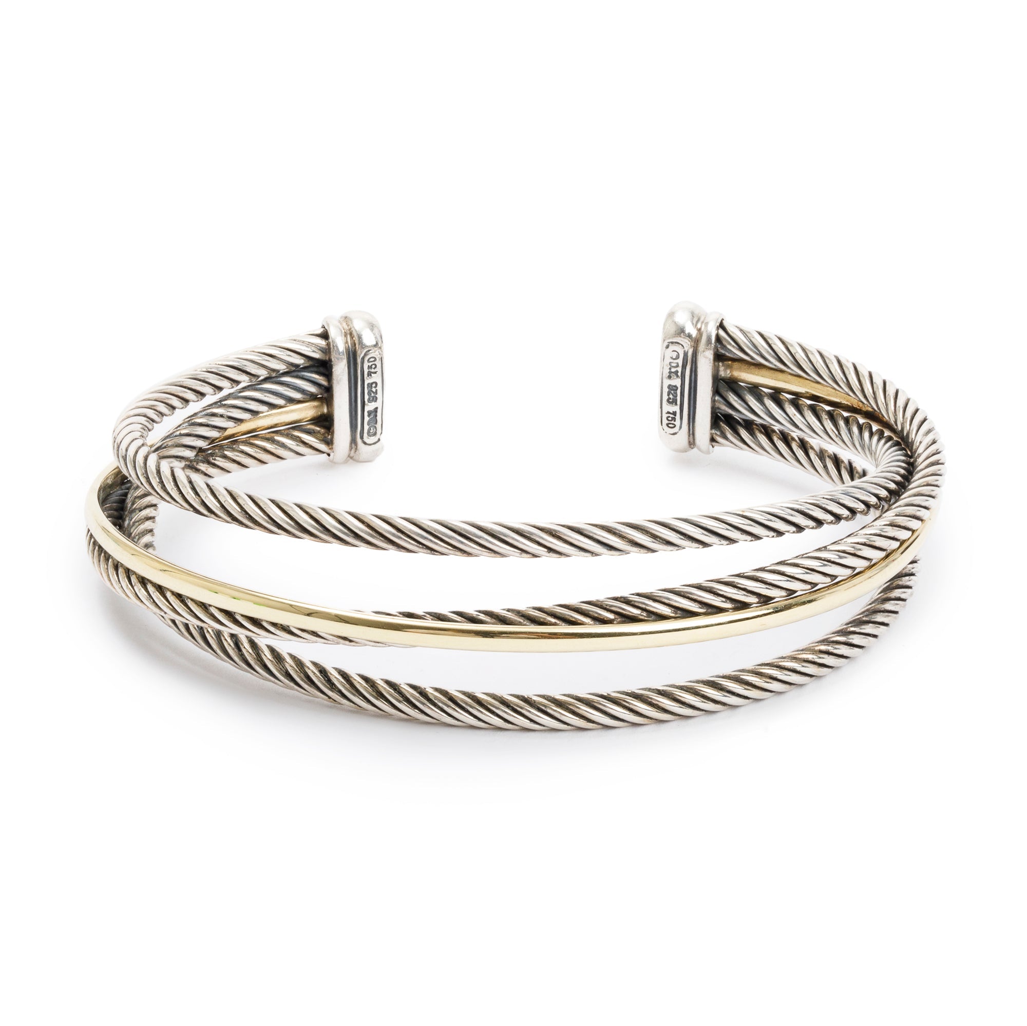 David Yurman Sterling Silver & 18k Yellow Gold 16 MM Crossover Cuff Bracelet