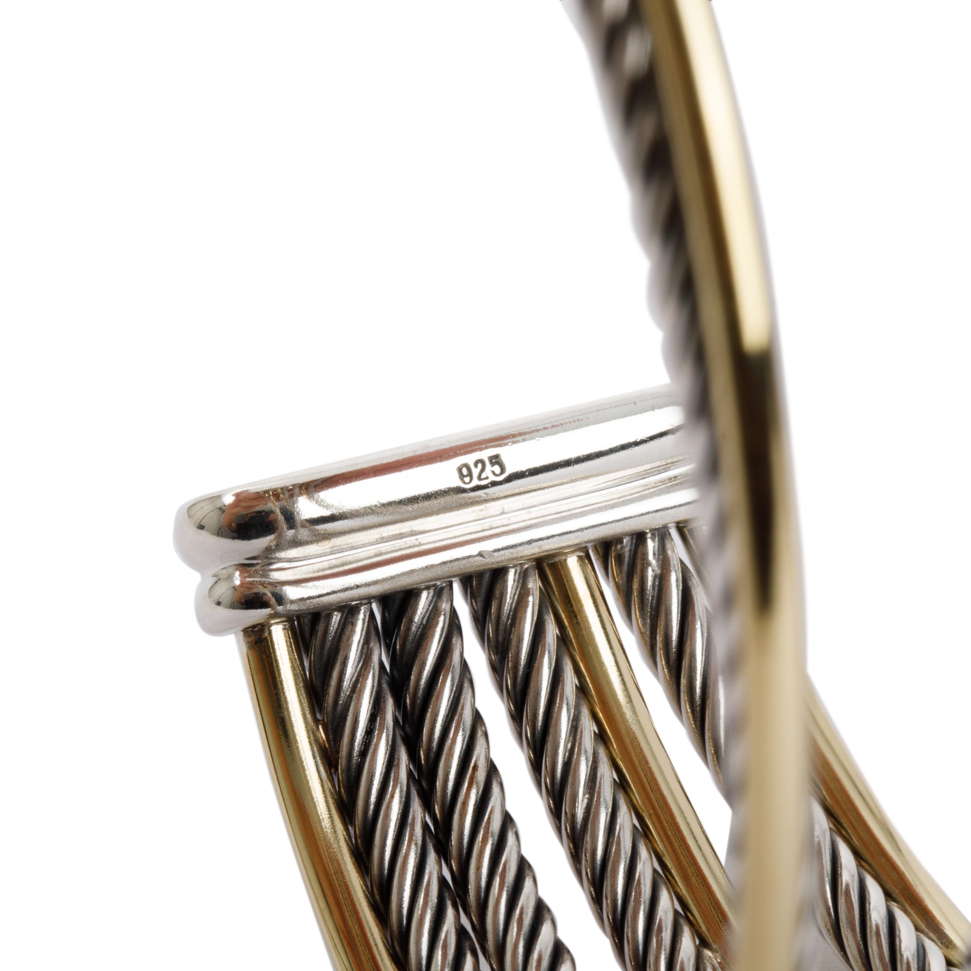 David Yurman Sterling Silver & 18k Yellow Gold 27.5 MM Crossover Cuff Bracelet w/ Box