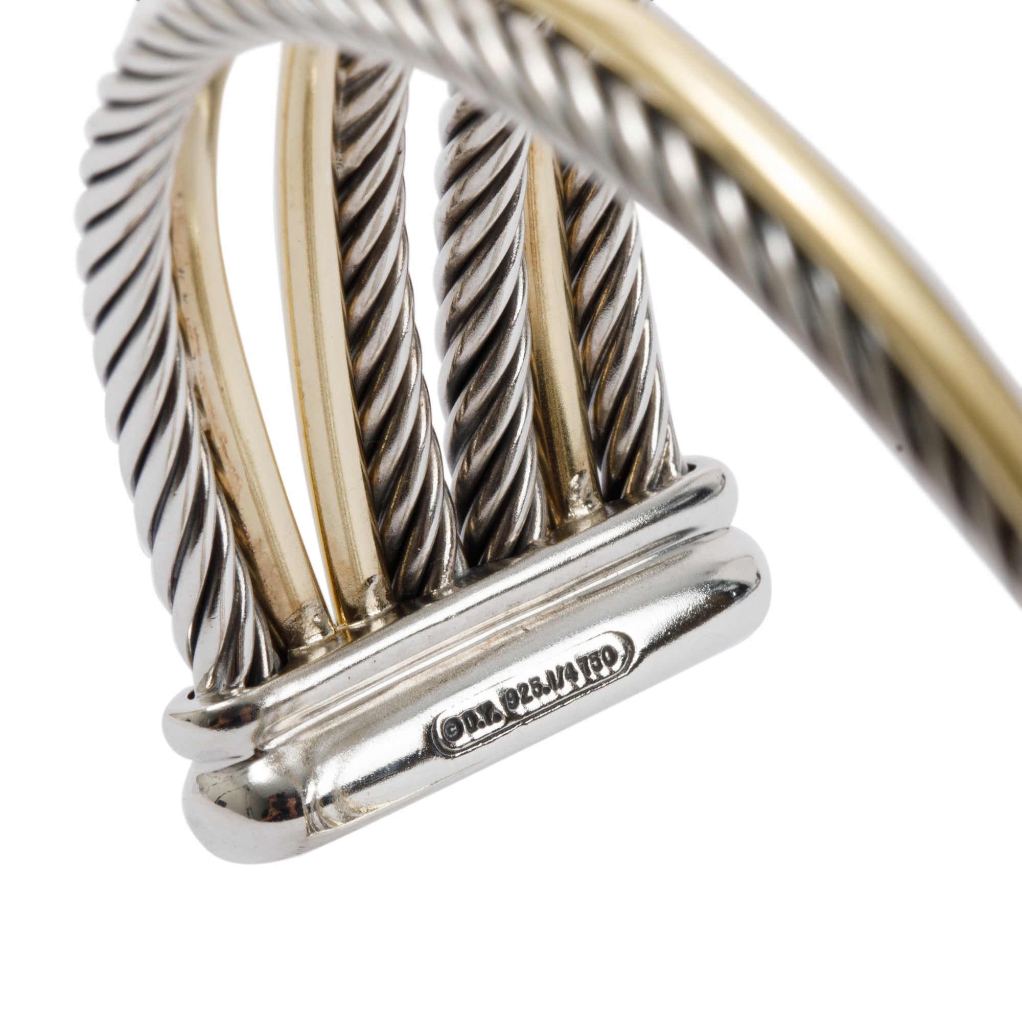 David Yurman Sterling Silver & 18k Yellow Gold 27.5 MM Crossover Cuff Bracelet w/ Box