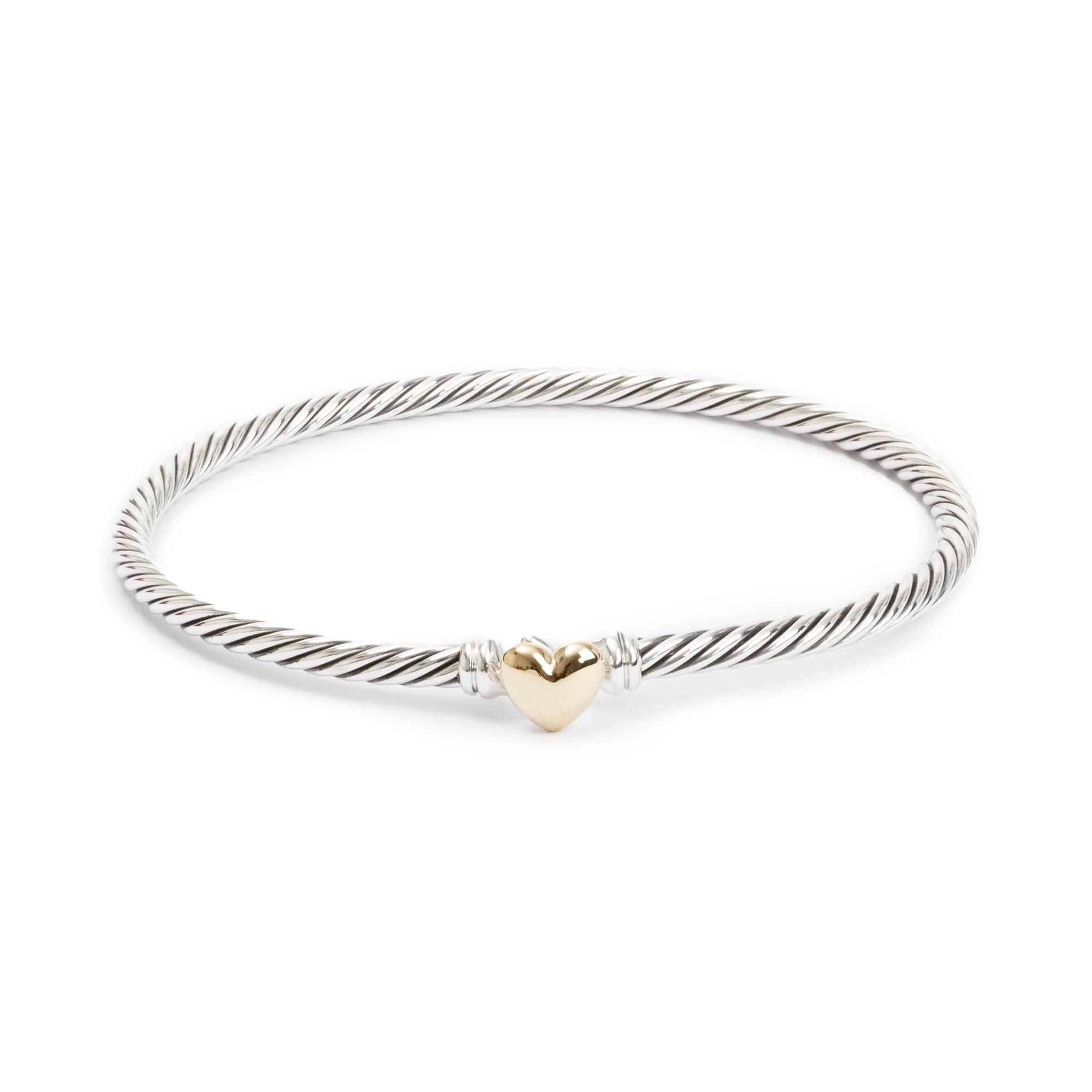 David Yurman Sterling Silver & 18k Yellow Gold 3 MM Cable Collectibles Heart Bracelet