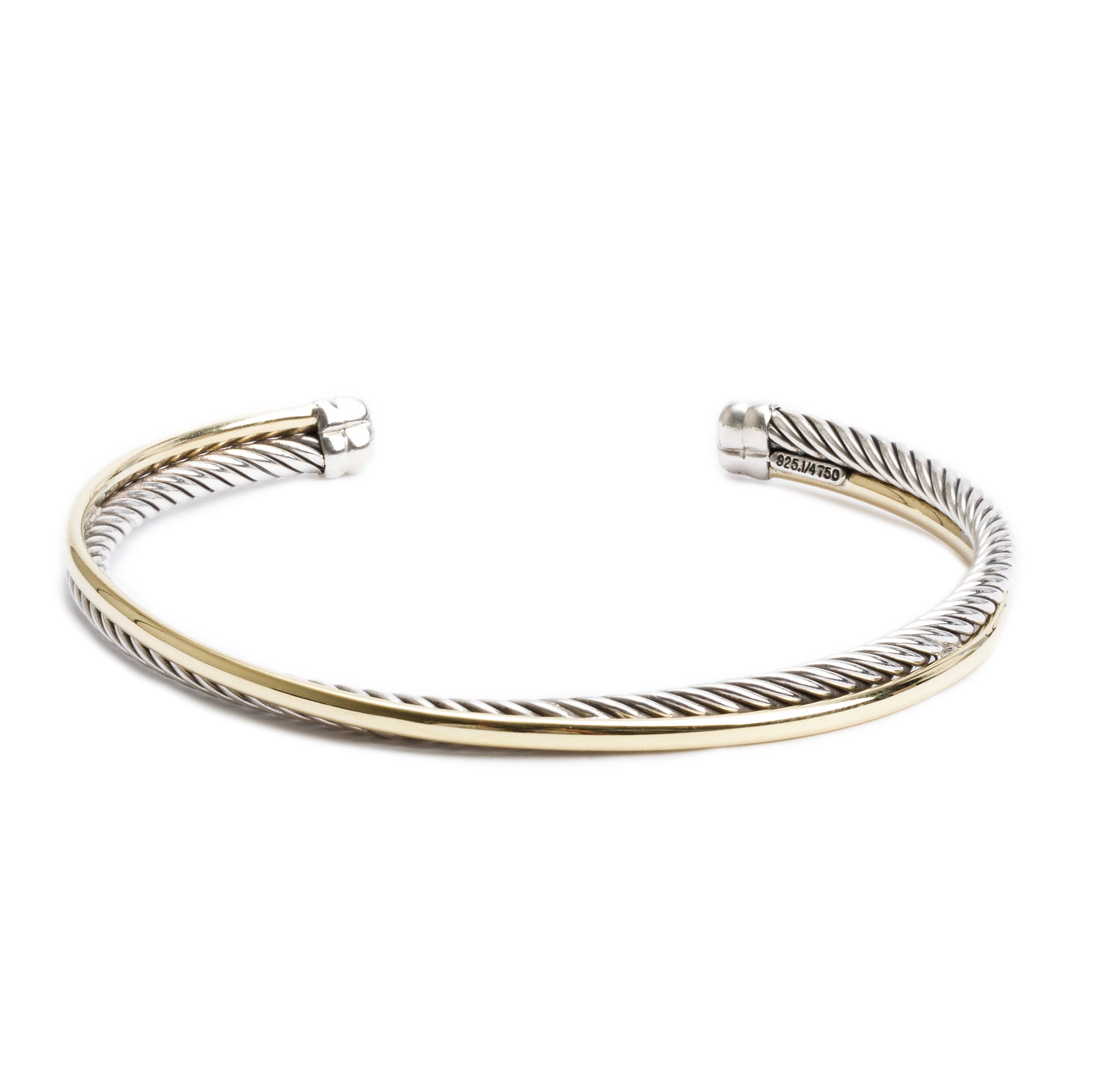 David Yurman Sterling Silver & 18k Yellow Gold 3 MM Crossover Cuff Bracelet