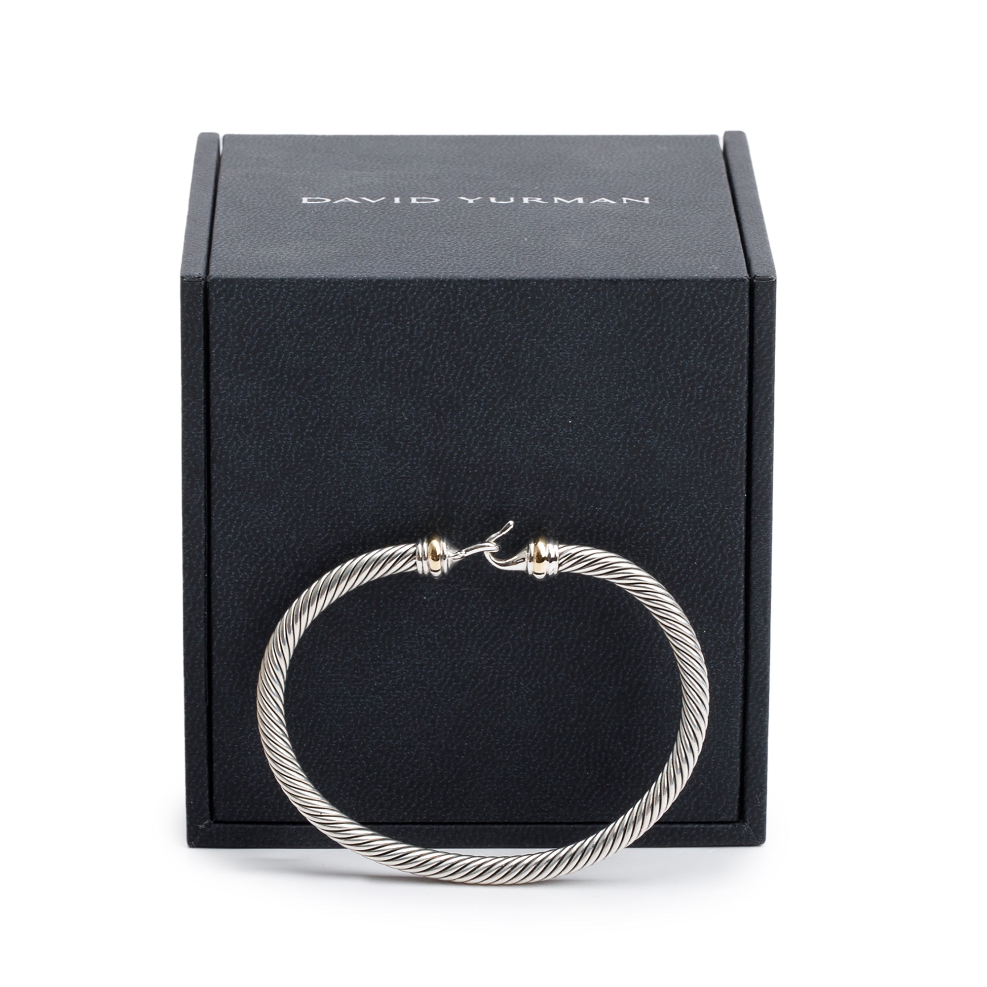 David Yurman Sterling Silver & 18k Yellow Gold 4 MM Cable Buckle Bracelet w/ Box