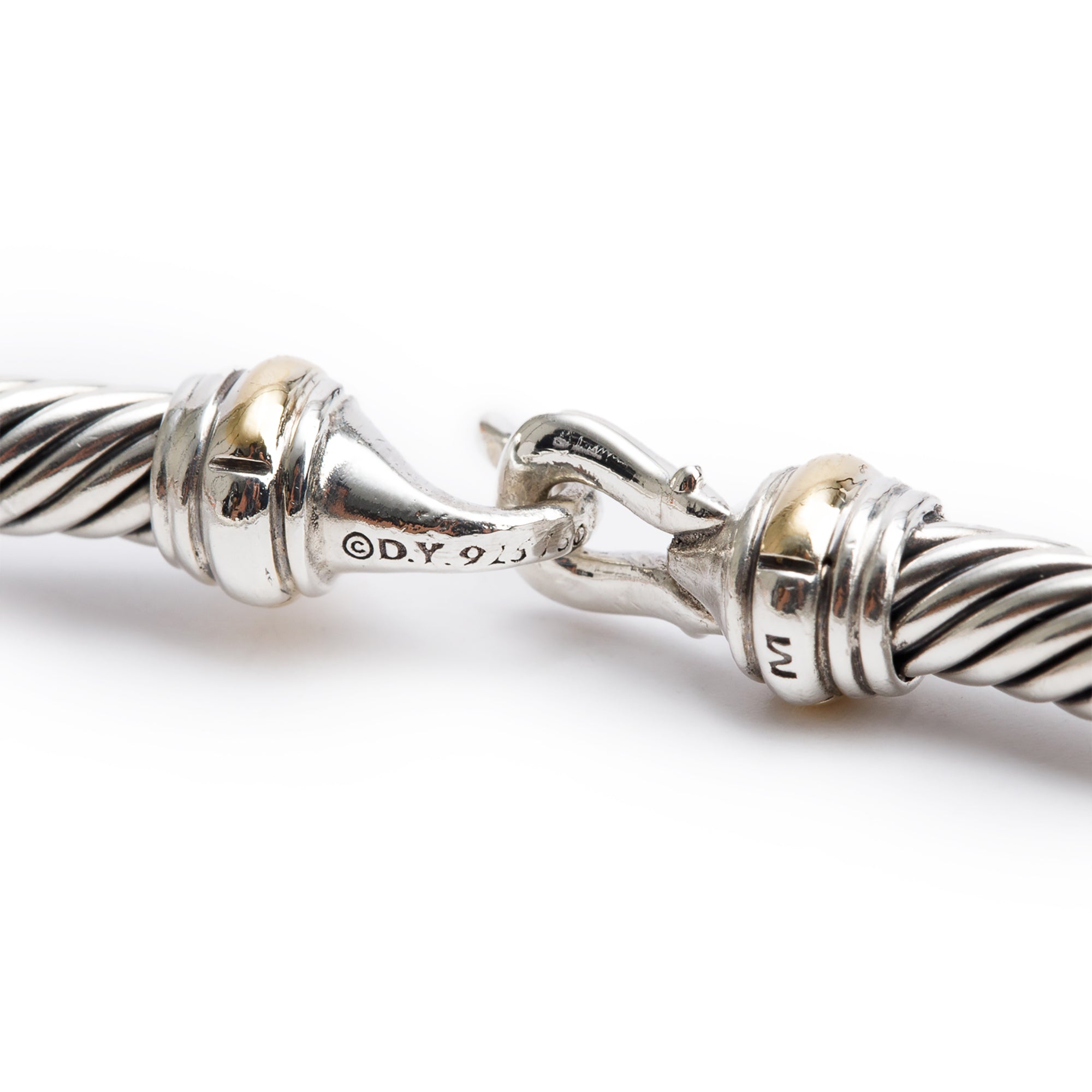 David Yurman Sterling Silver & 18k Yellow Gold 4 MM Cable Buckle Bracelet w/ Box