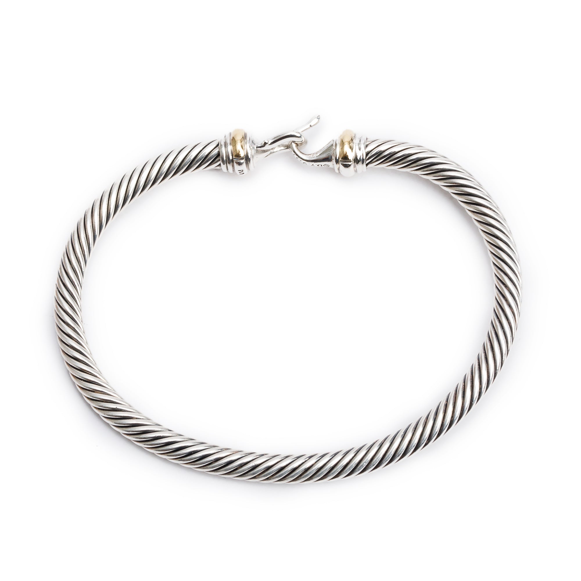 David Yurman Sterling Silver & 18k Yellow Gold 4 MM Cable Buckle Bracelet w/ Box