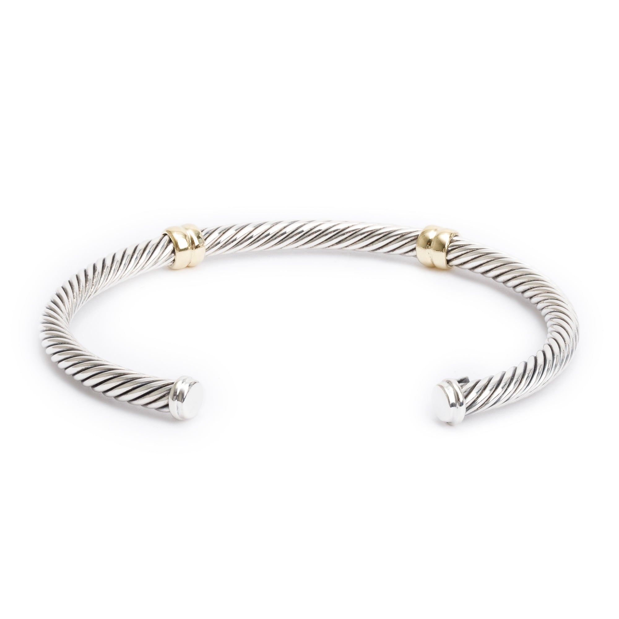 David Yurman Sterling Silver & 18k Yellow Gold 4 MM Double Station Cable Cuff Bracelet