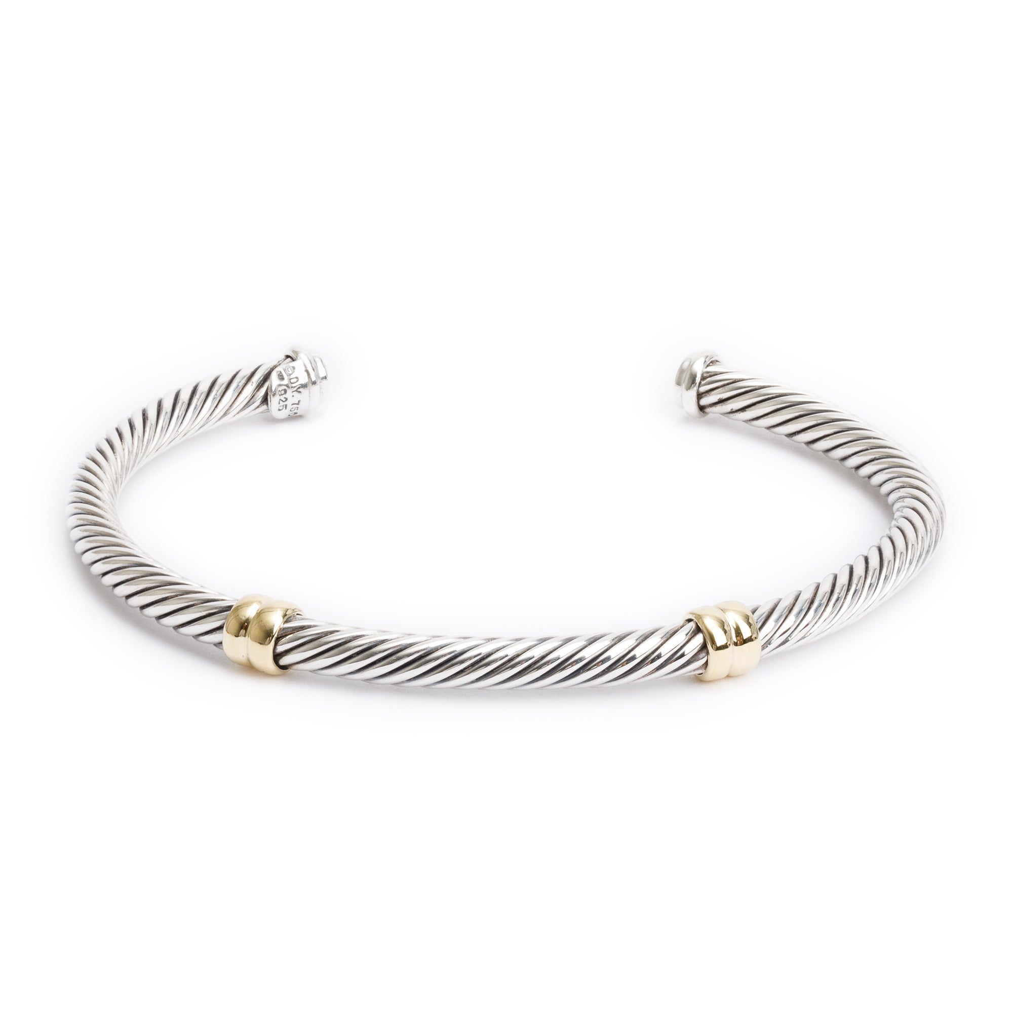 David Yurman Sterling Silver & 18k Yellow Gold 4 MM Double Station Cable Cuff Bracelet