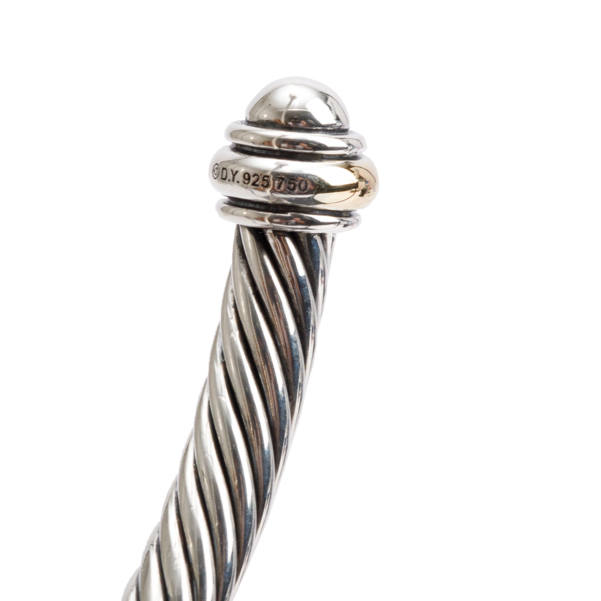 David Yurman Sterling Silver & 18k Yellow Gold 4MM Classic Cable Cuff Bracelet