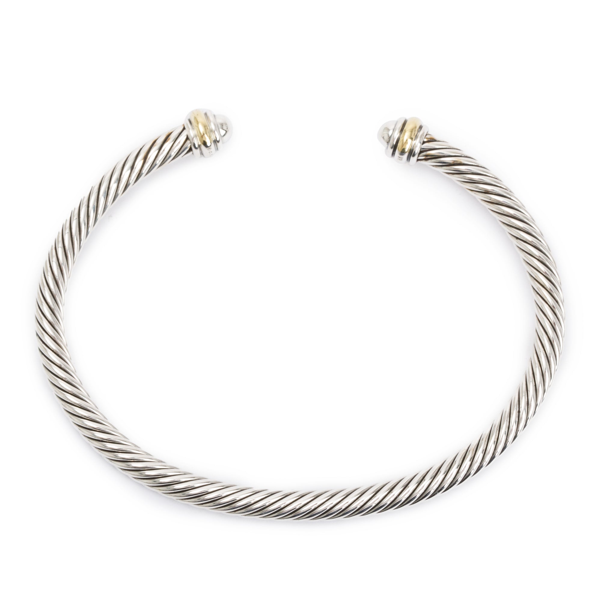 David Yurman Sterling Silver & 18k Yellow Gold 4MM Classic Cable Cuff Bracelet