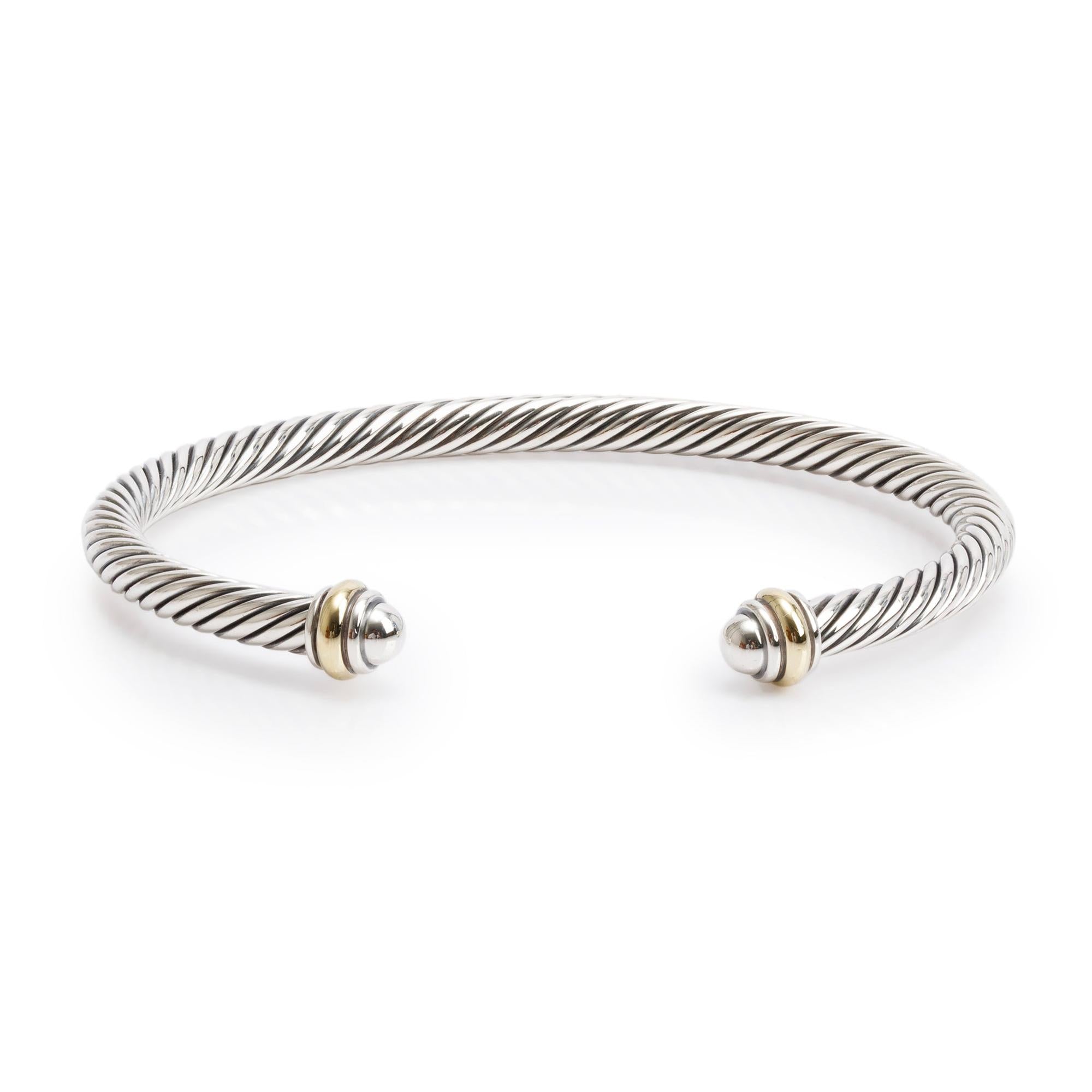David Yurman Sterling Silver & 18k Yellow Gold 4MM Classic Cable Cuff Bracelet
