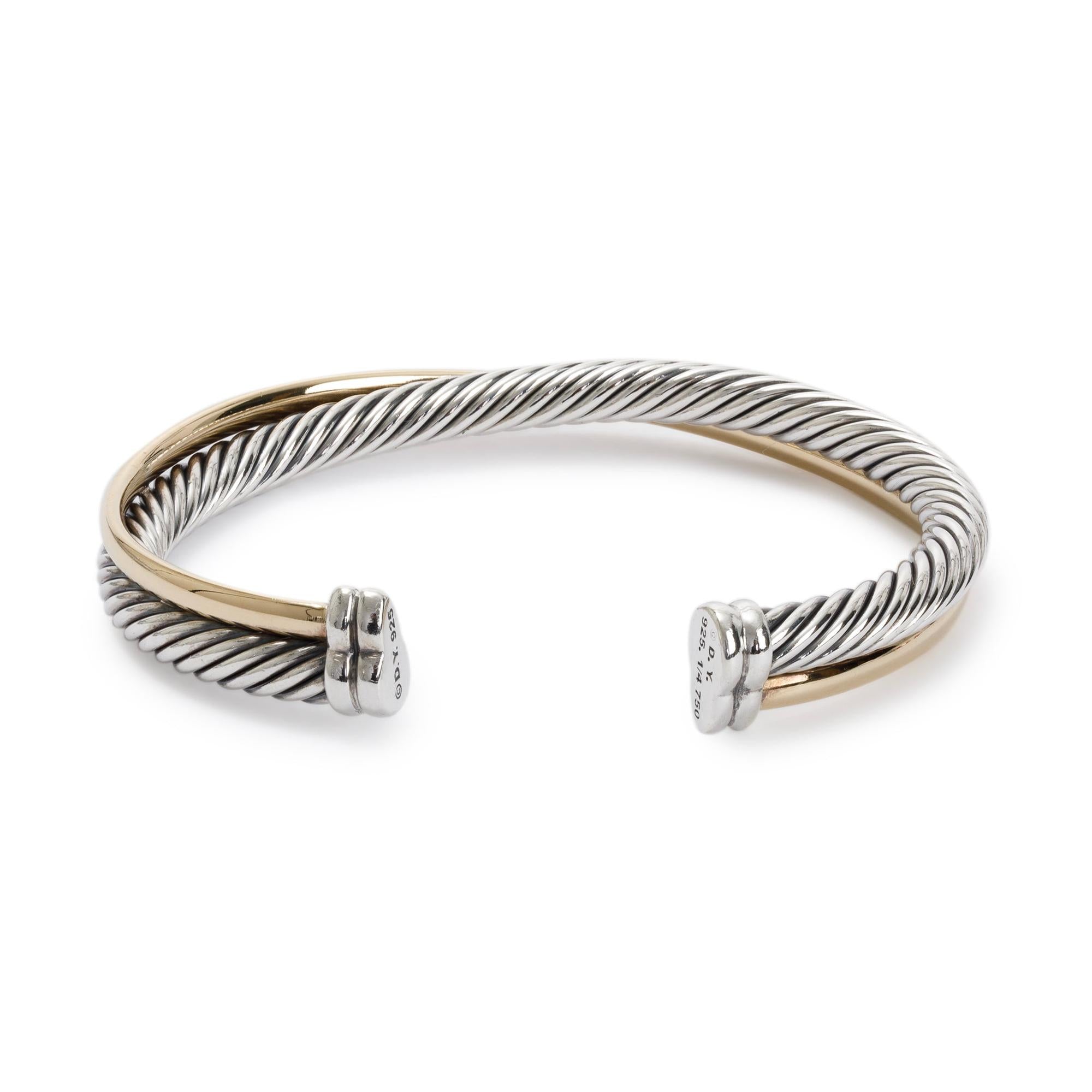 David Yurman Sterling Silver & 18k Yellow Gold 5 MM Crossover Cuff Bracelet