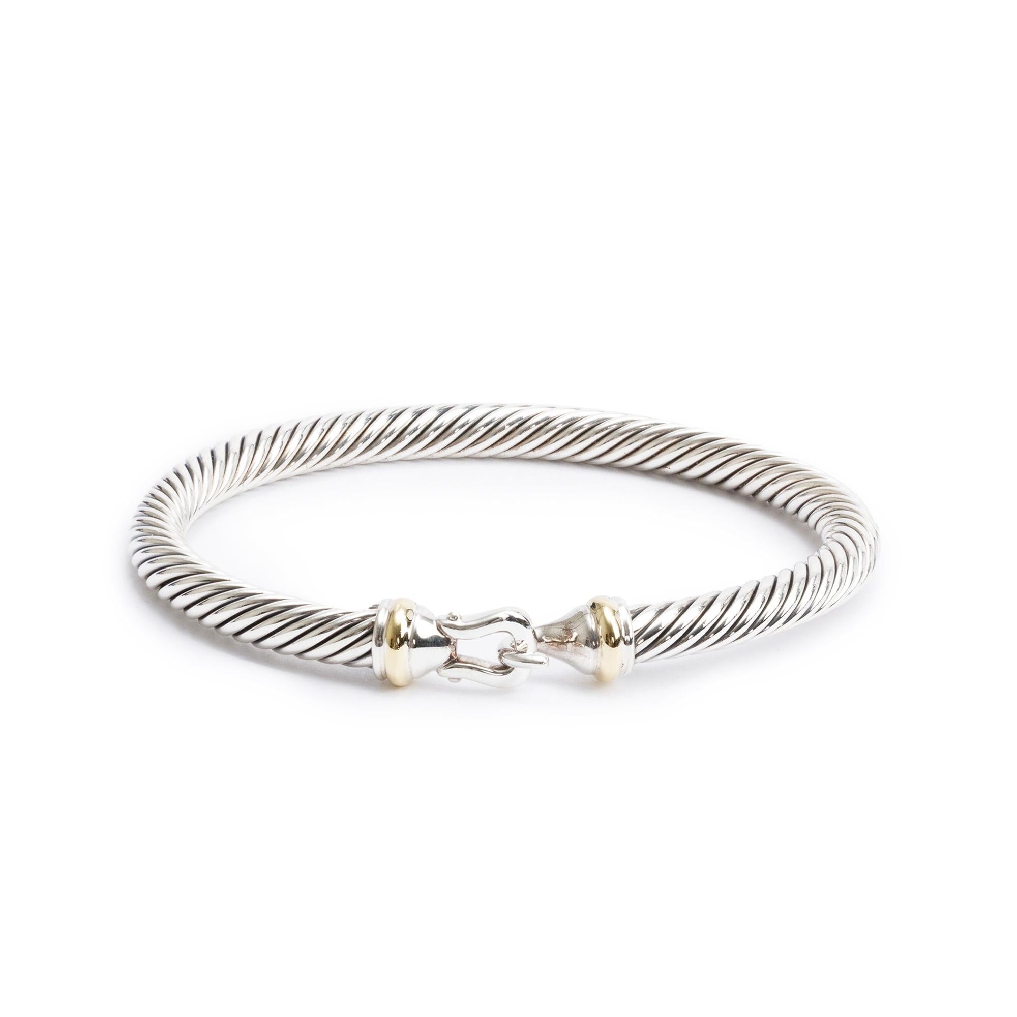David Yurman Sterling Silver & 18k Yellow Gold 5MM Cable Buckle Bracelet