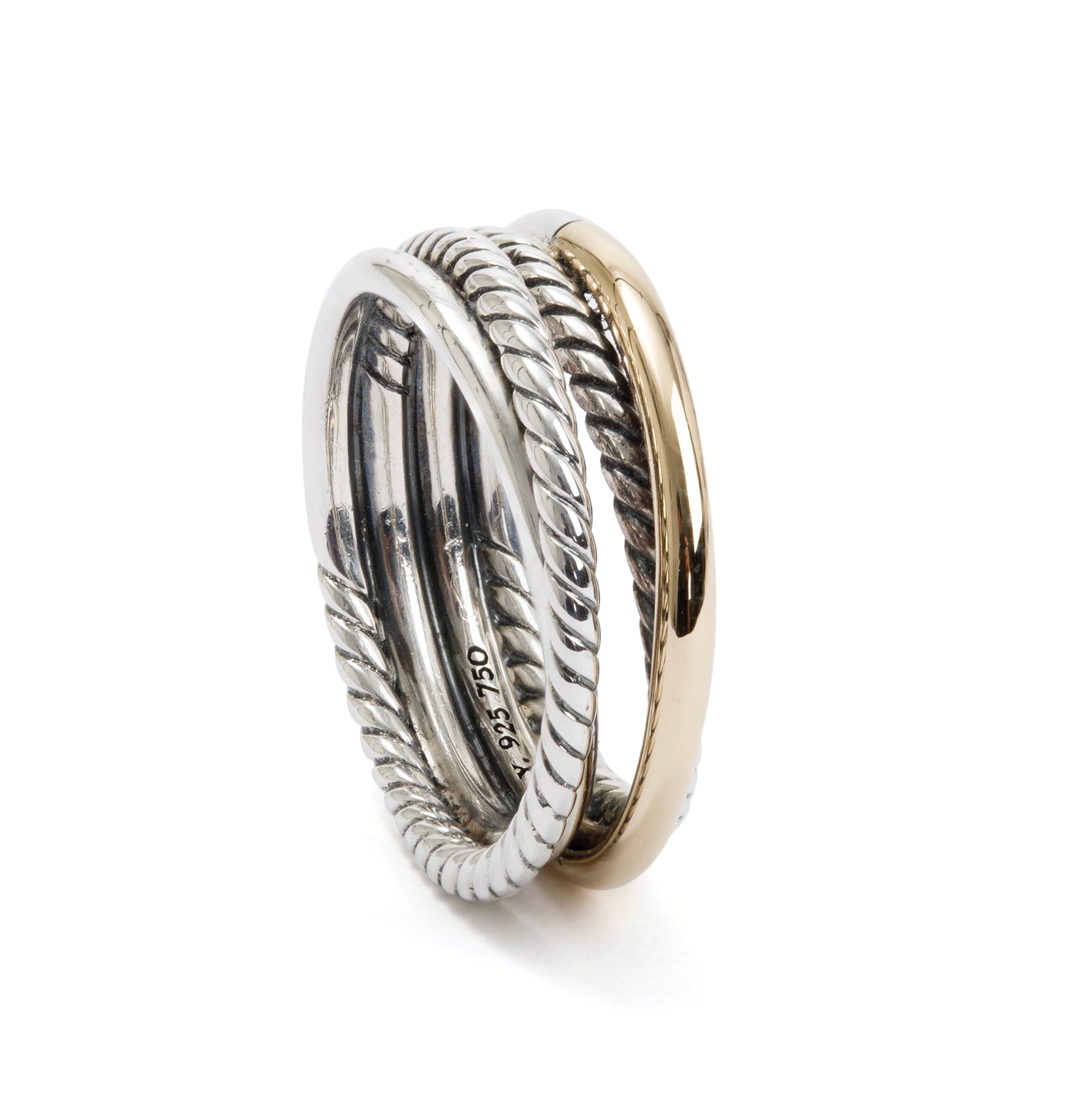 David Yurman Sterling Silver & 18k Yellow Gold 6.8 MM Crossover Ring, Size 5