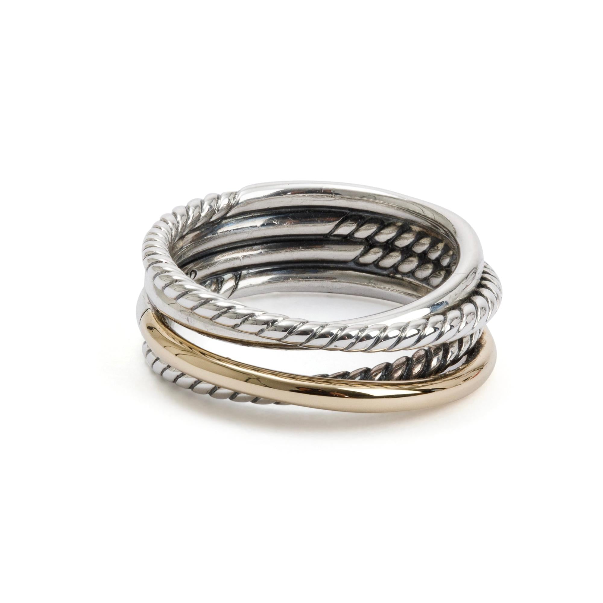 David Yurman Sterling Silver & 18k Yellow Gold 6.8 MM Crossover Ring, Size 5