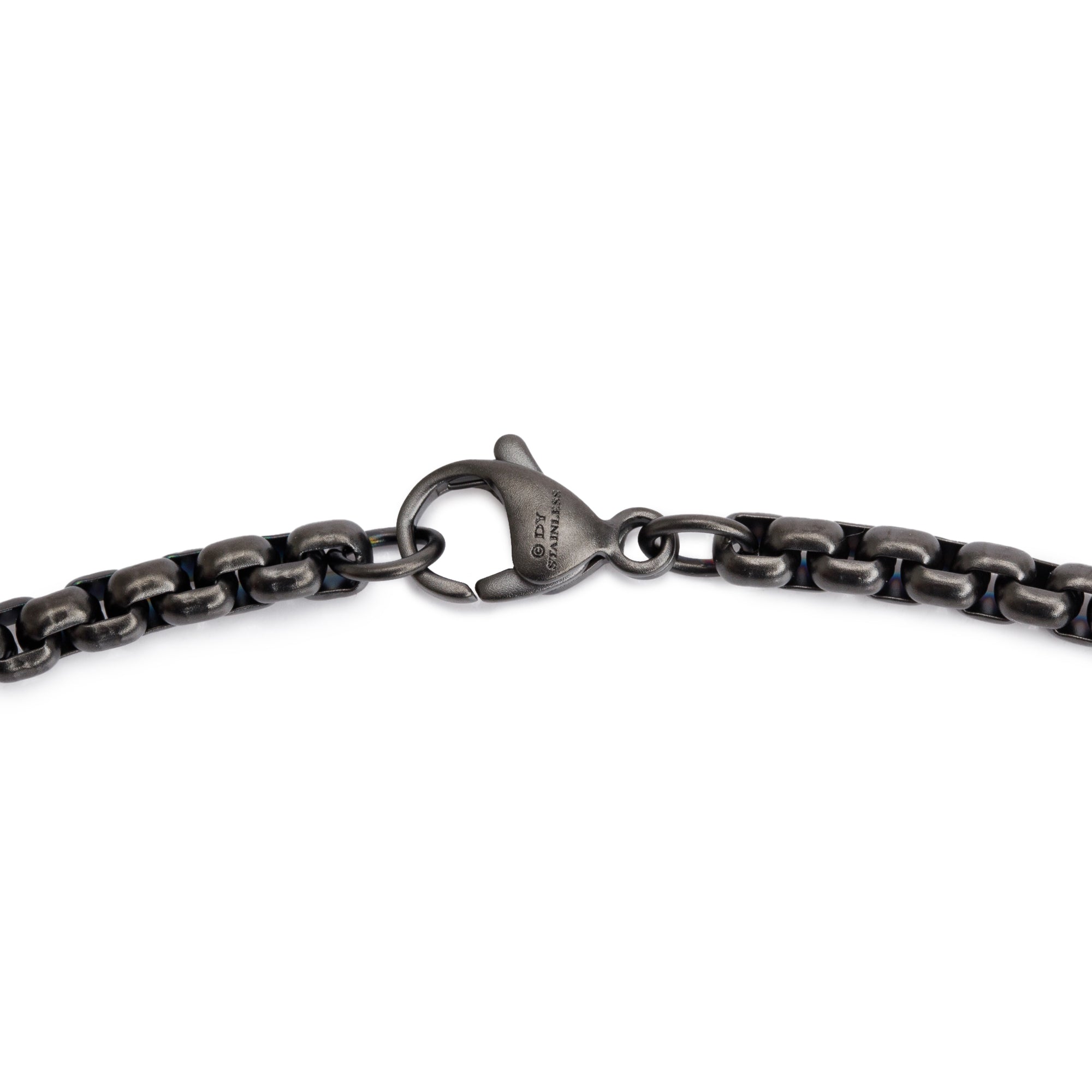 David Yurman Sterling Silver & 18k Yellow Gold Black Diamond 35 MM Tag Pendant on Darkened Stainless Steel Box Chain