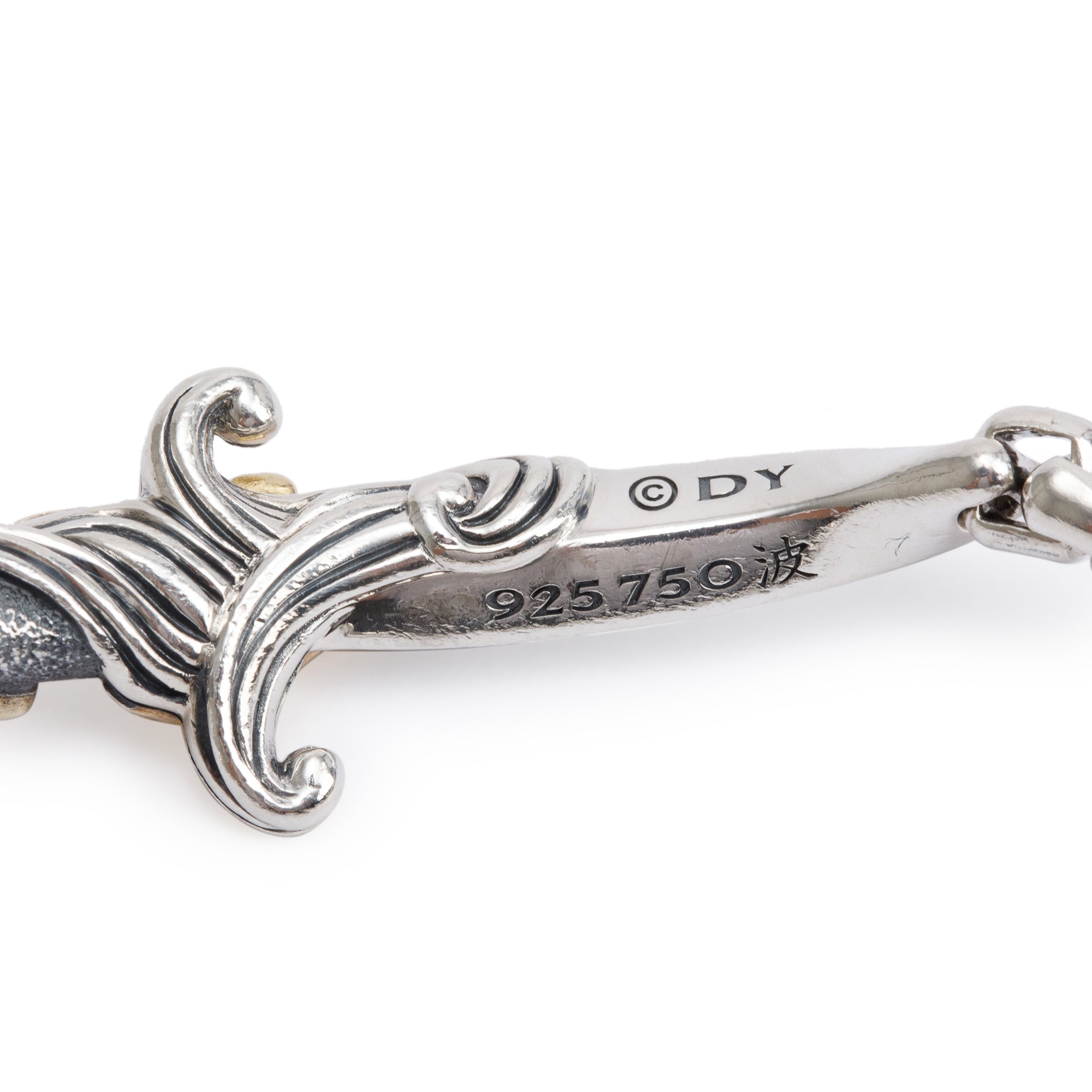 David Yurman Sterling Silver & 18k Yellow Gold Black Diamond Waves Dagger 5 MM Bracelet