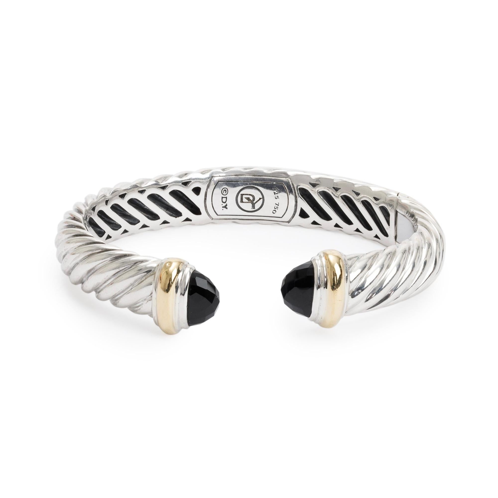 David Yurman Sterling Silver & 18k Yellow Gold Black Onyx 10MM Cable Waverly Bracelet