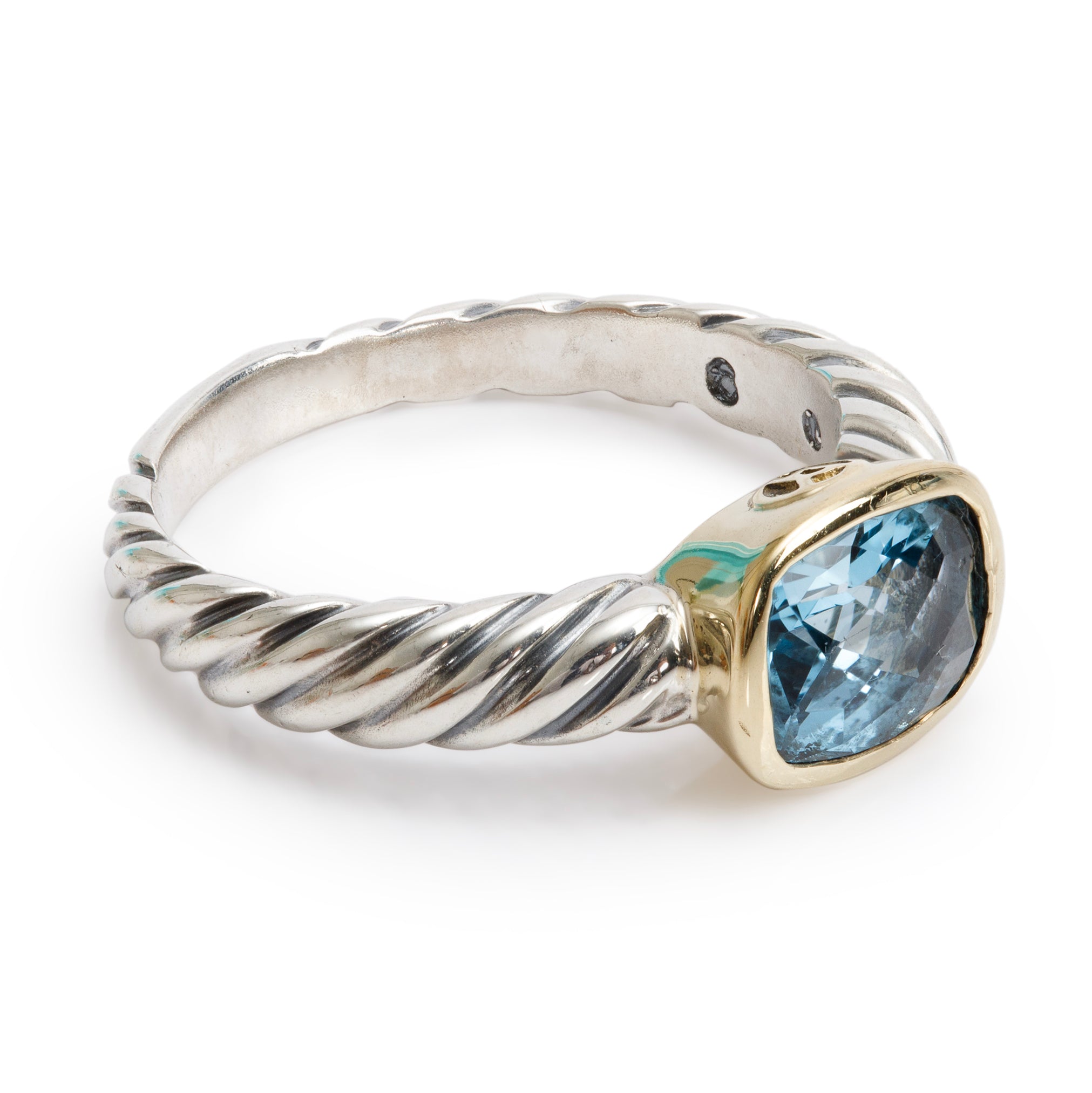 David Yurman Sterling Silver & 18k Yellow Gold Blue Topaz Noblesse Cocktail Ring, Size 6.25