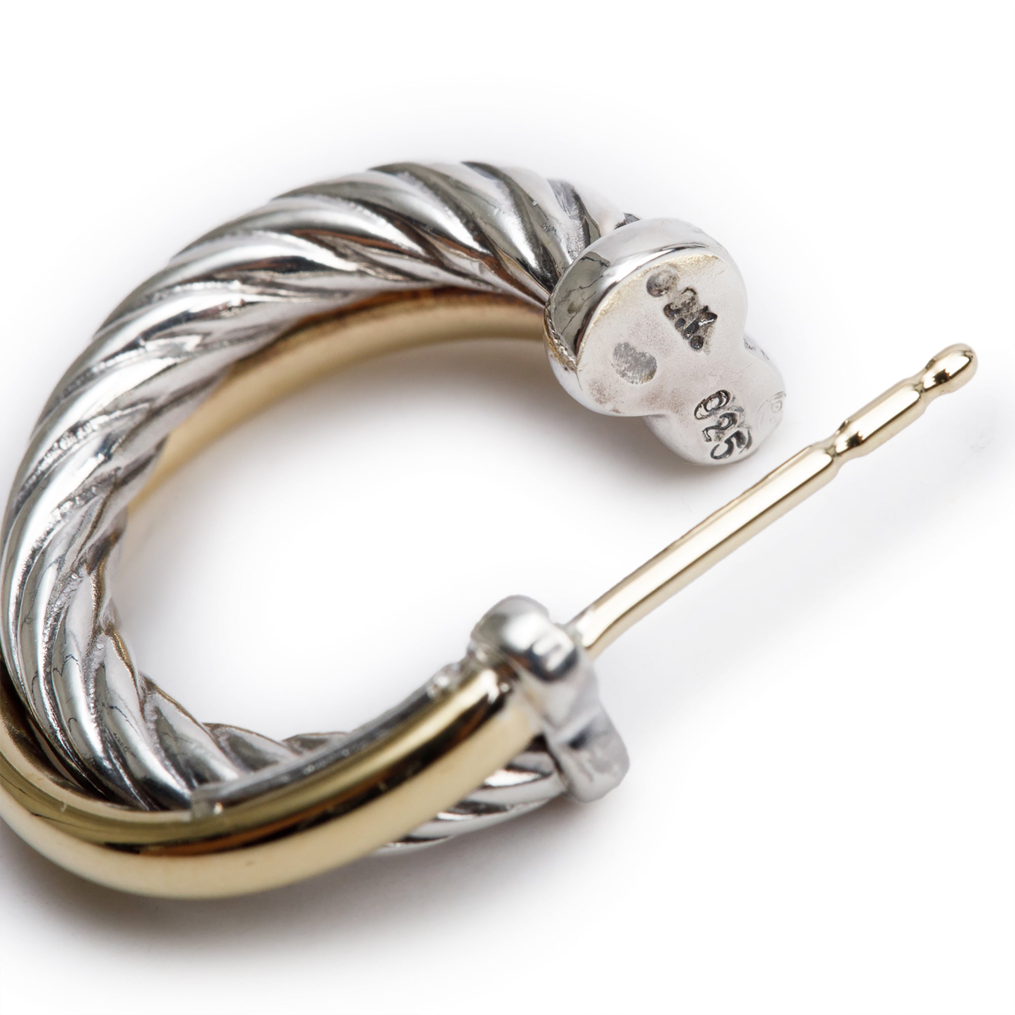 David Yurman Sterling Silver & 18k Yellow Gold Cable Crossover Hoop Earrings