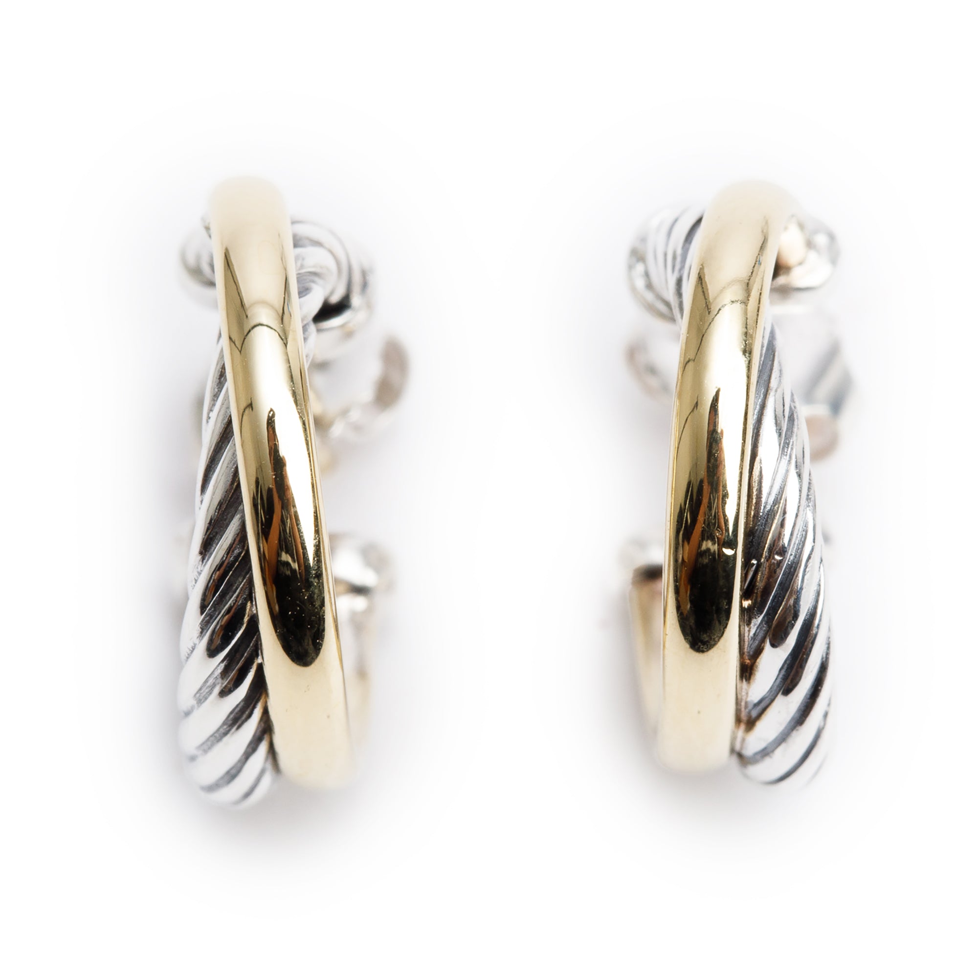 David Yurman Sterling Silver & 18k Yellow Gold Cable Crossover Hoop Earrings