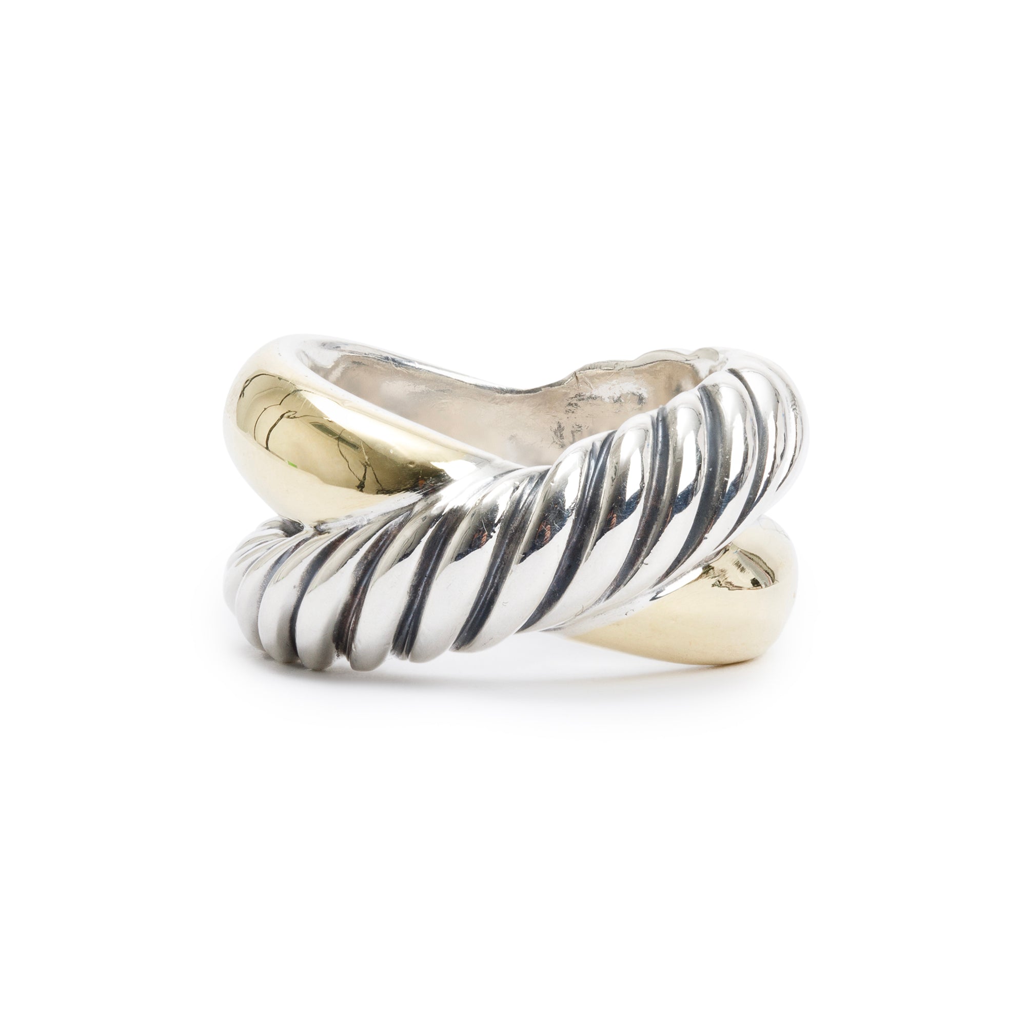 David Yurman Sterling Silver & 18k Yellow Gold Cable Crossover Ring, Size 7