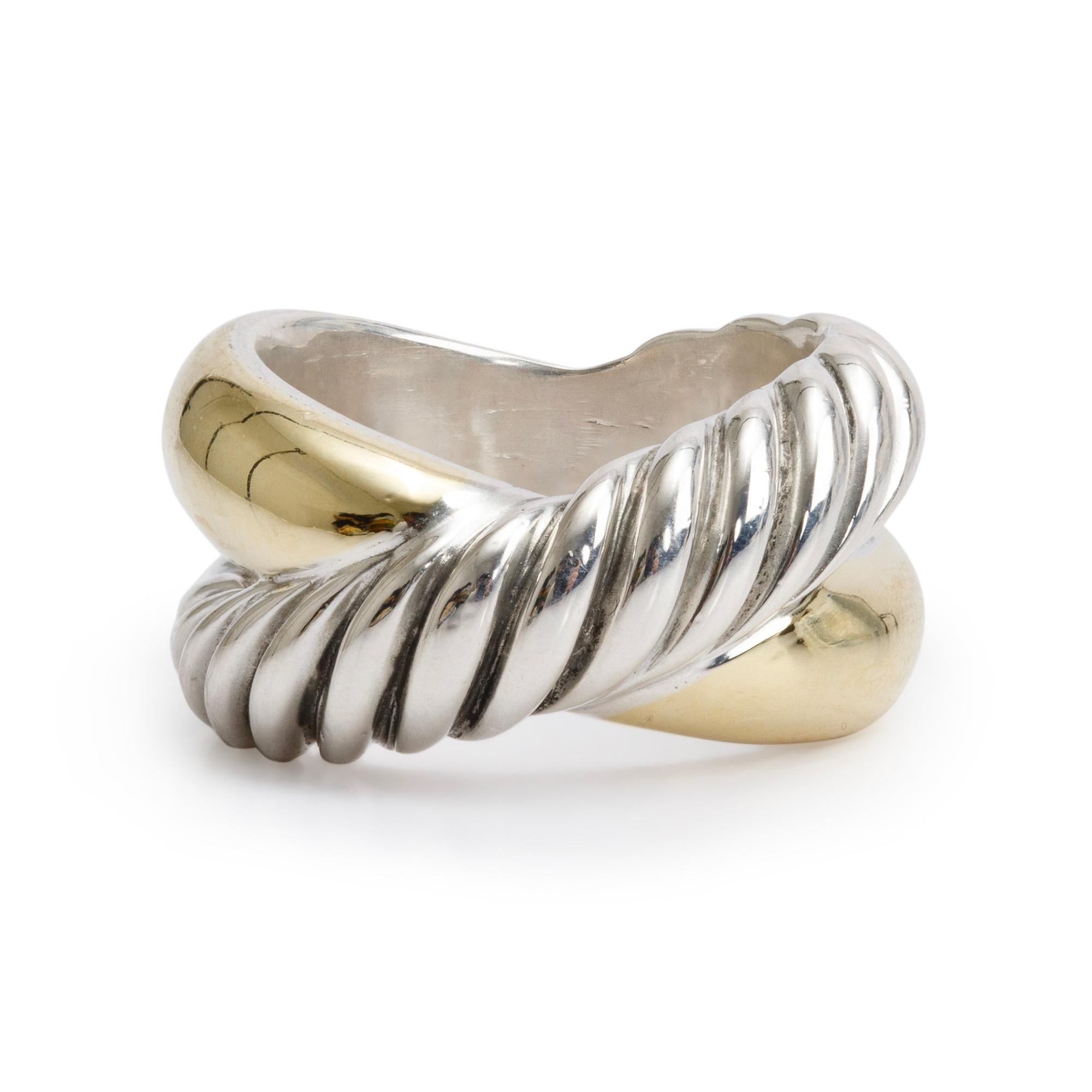 David Yurman Sterling Silver & 18k Yellow Gold Cable Crossover Ring, Size 7