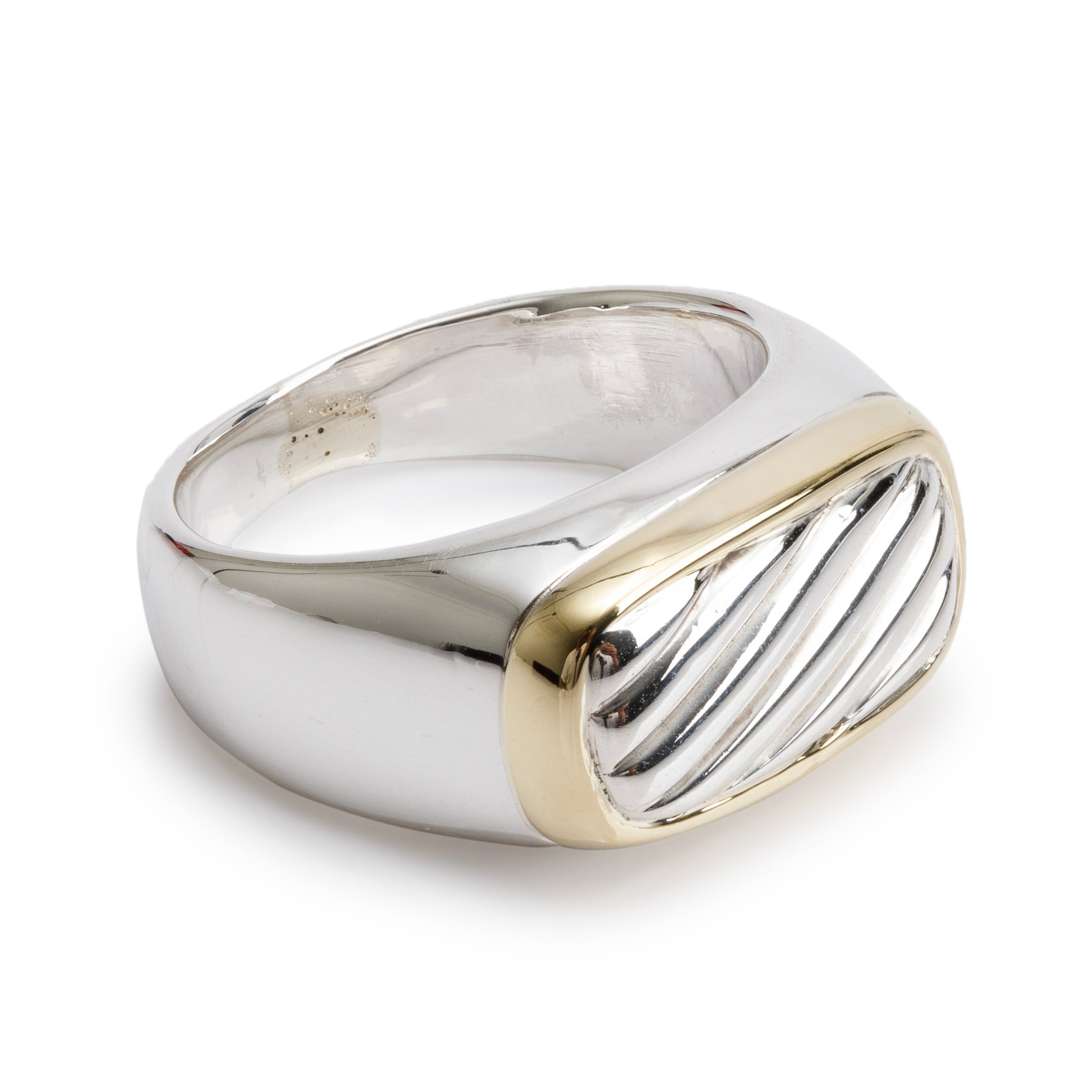 David Yurman Sterling Silver & 18k Yellow Gold Cable Signet Ring, Size 8.75