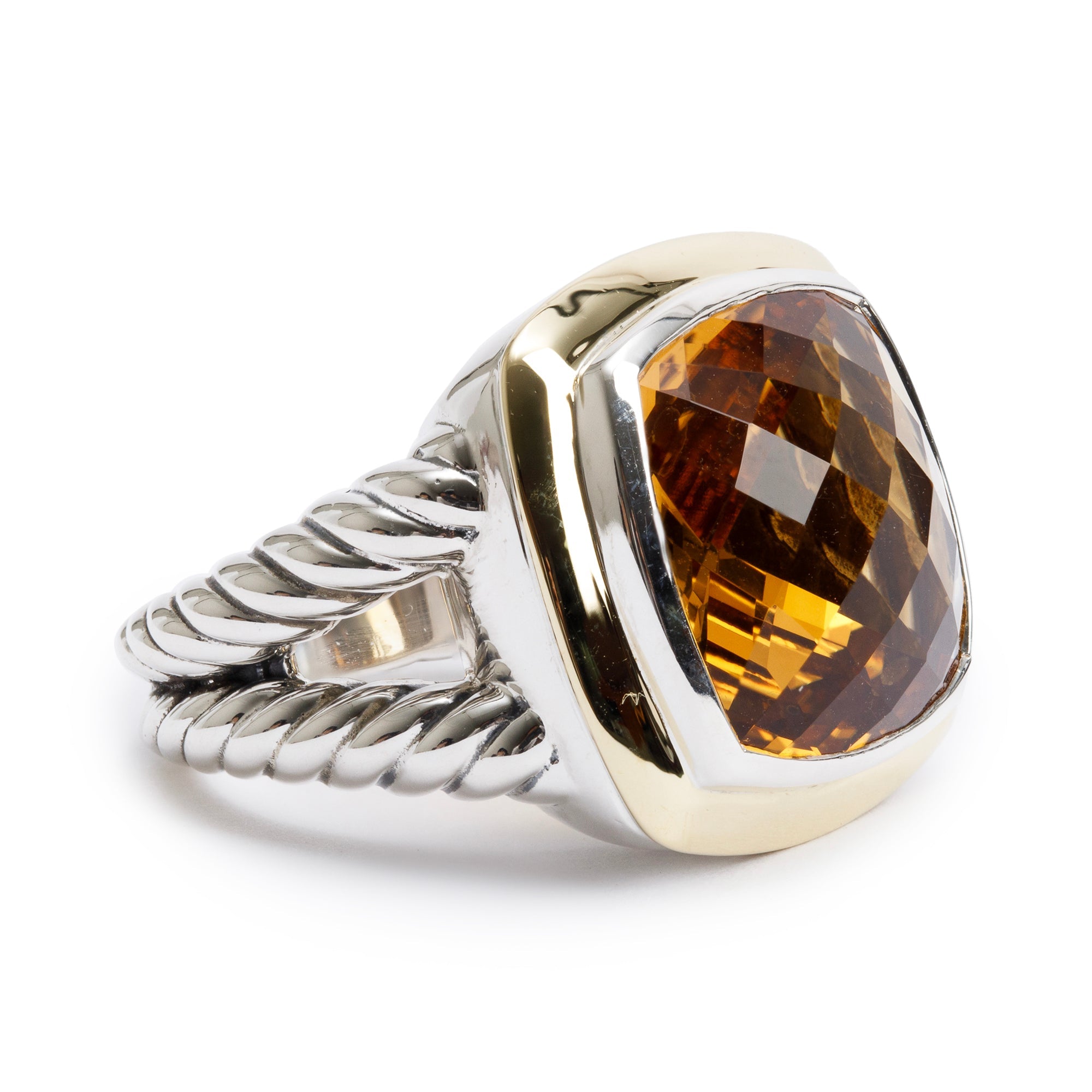 David Yurman Sterling Silver & 18k Yellow Gold Citrine Albion Ring, Size 10