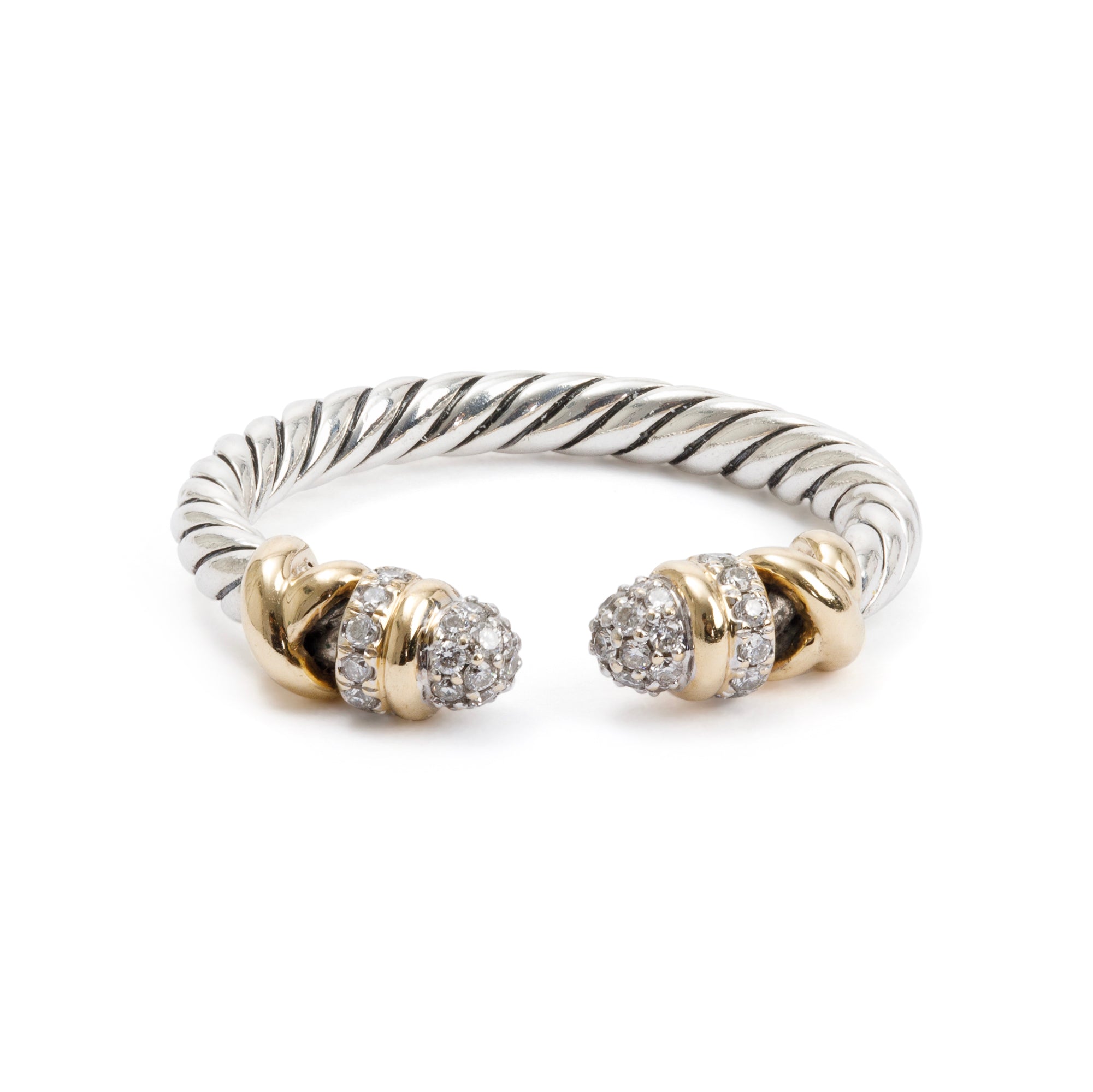 David Yurman Sterling Silver & 18k Yellow Gold Diamond 2.5MM Petite Helena Ring, Size 5