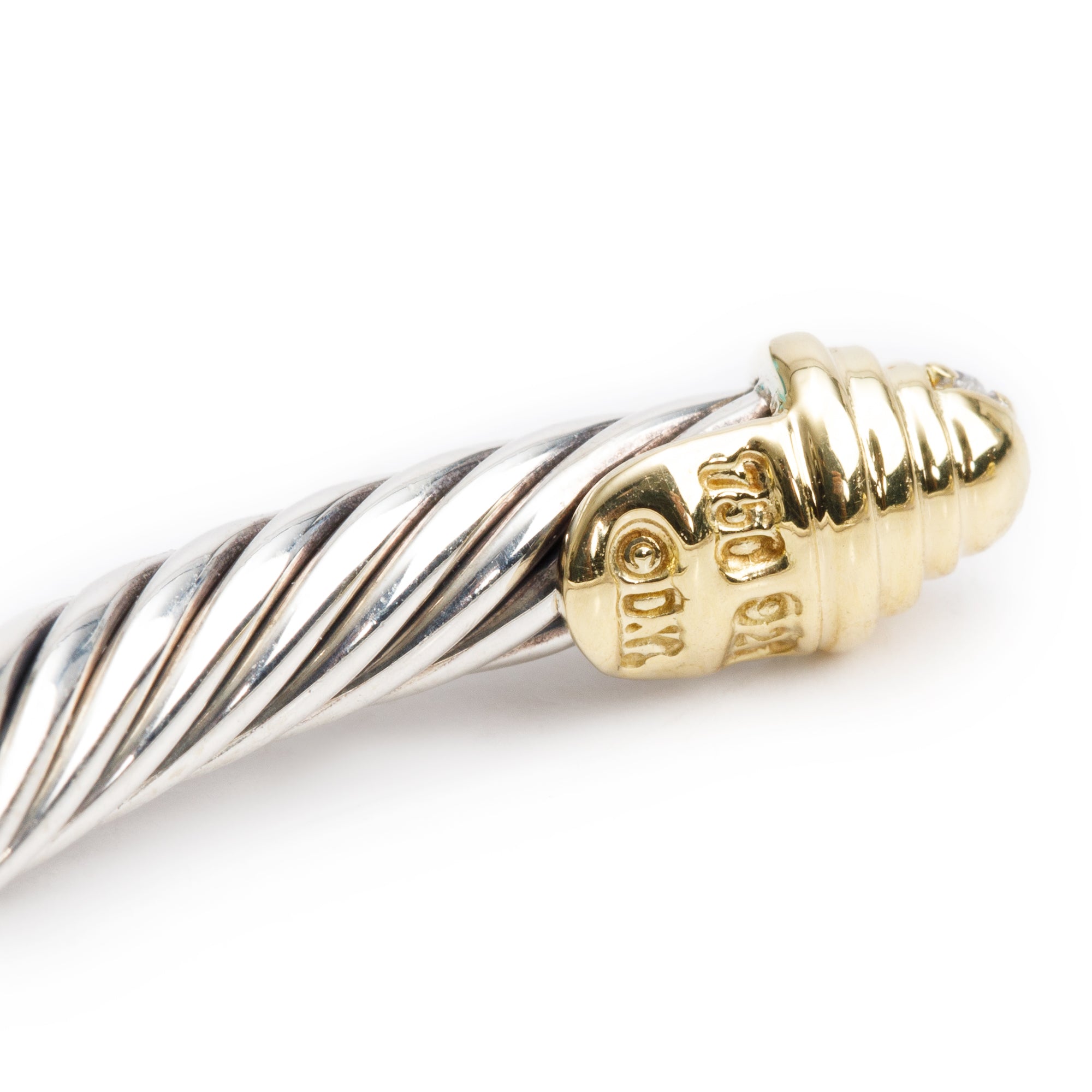 David Yurman Sterling Silver & 18k Yellow Gold Diamond 4 MM Cable Classics Bracelet