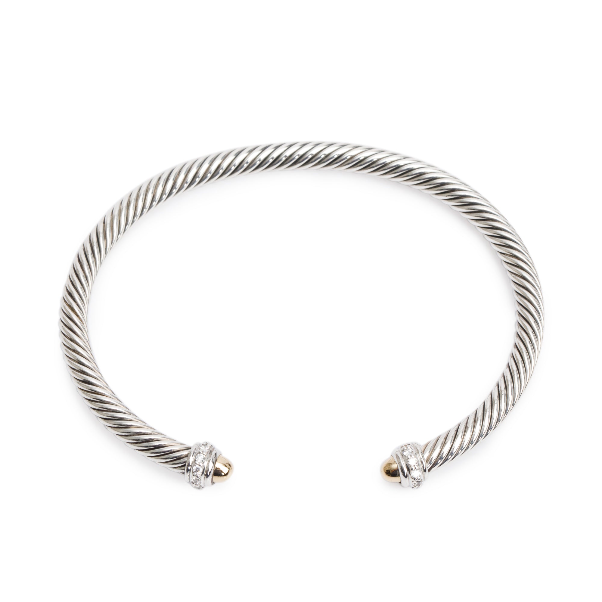 David Yurman Sterling Silver & 18k Yellow Gold Diamond 4 MM Cable Classics Bracelet
