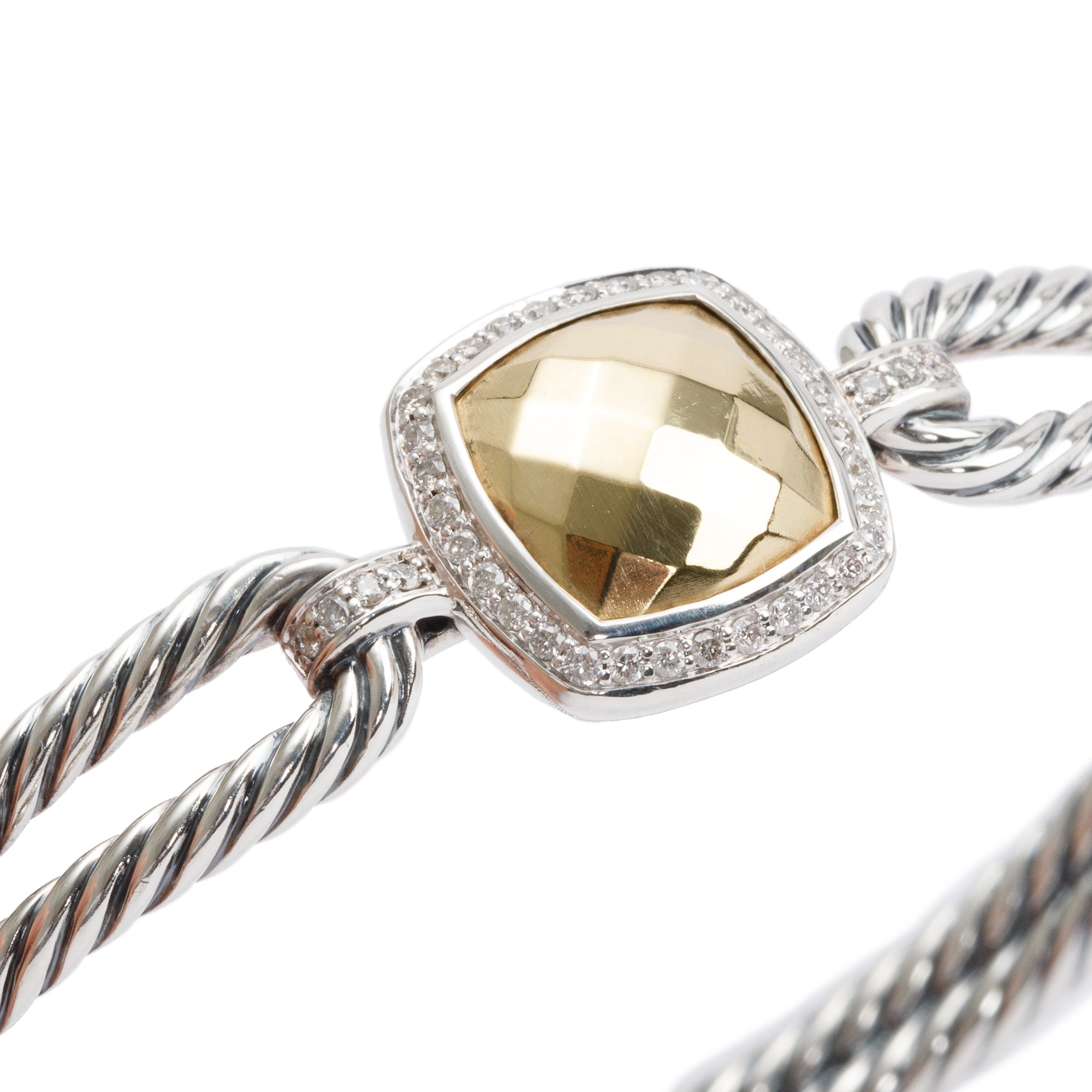 David Yurman Sterling Silver & 18k Yellow Gold Diamond Albion Cable Bracelet