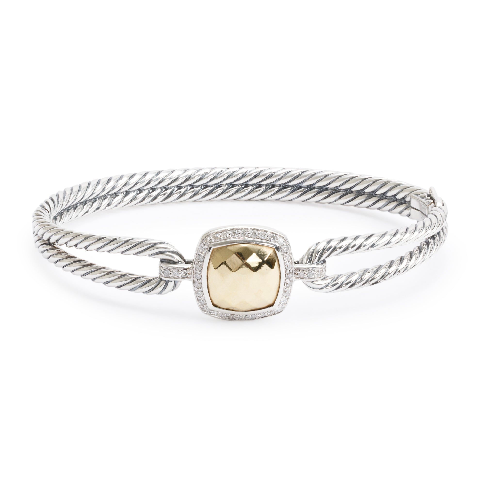 David Yurman Sterling Silver & 18k Yellow Gold Diamond Albion Cable Bracelet