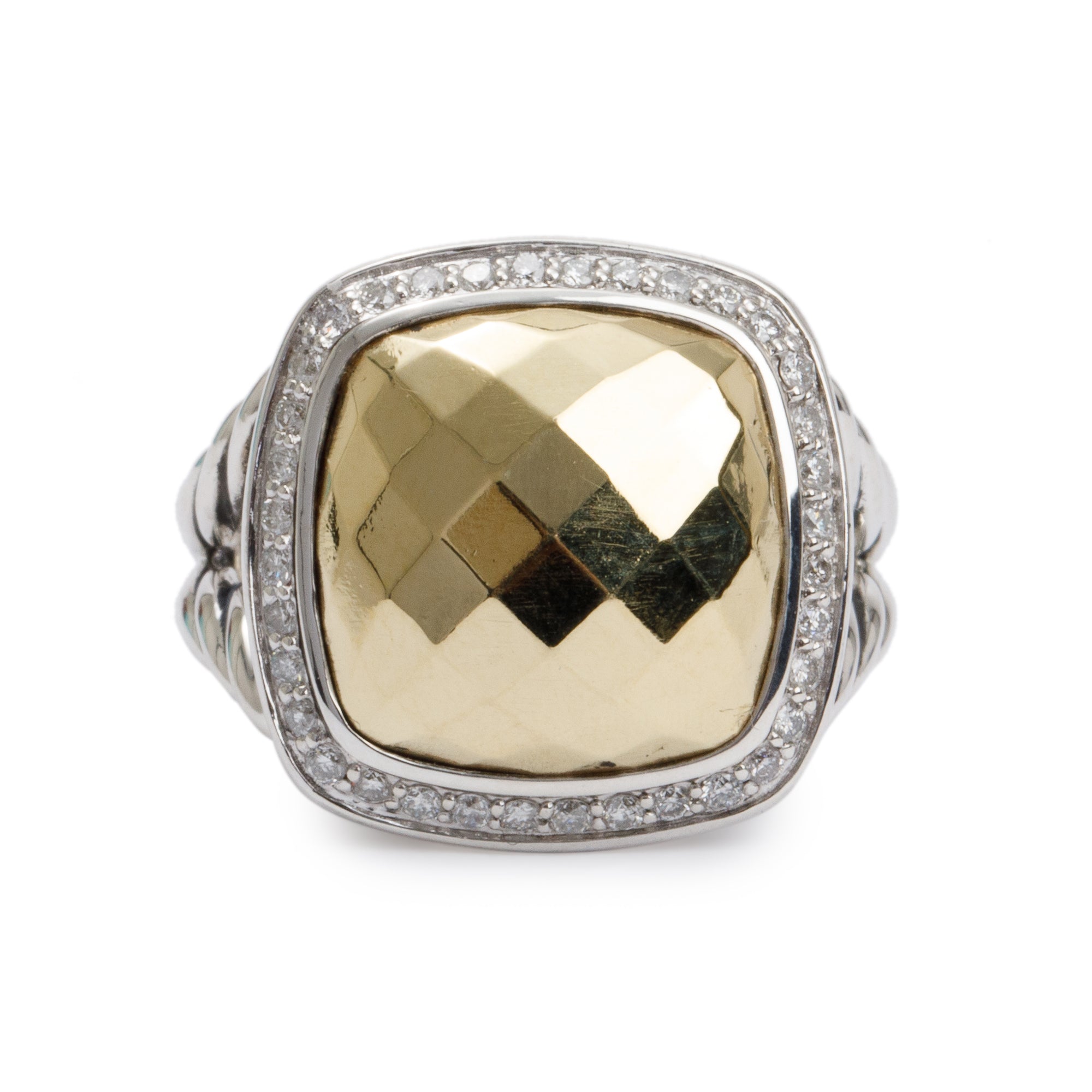 David Yurman Sterling Silver & 18k Yellow Gold Diamond Albion Ring, Size 8