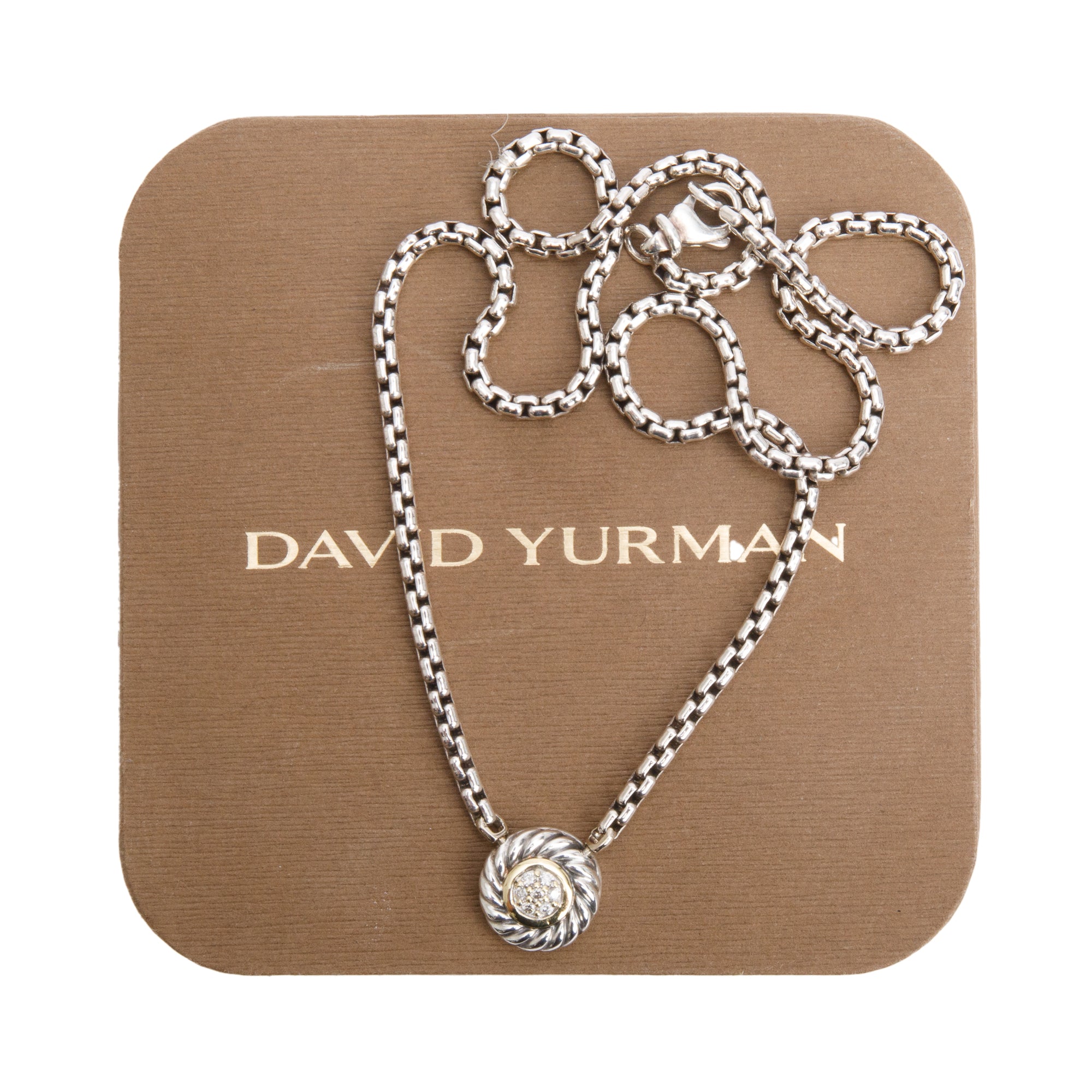 David Yurman Sterling Silver & 18k Yellow Gold Diamond Cookie Pendant Necklace w/ Box