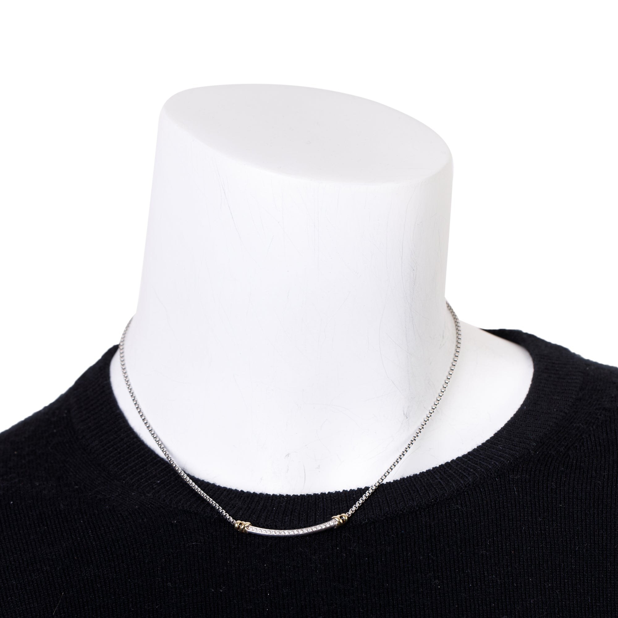 David Yurman Sterling Silver & 18k Yellow Gold Diamond Petite Helena Wrap Station Necklace