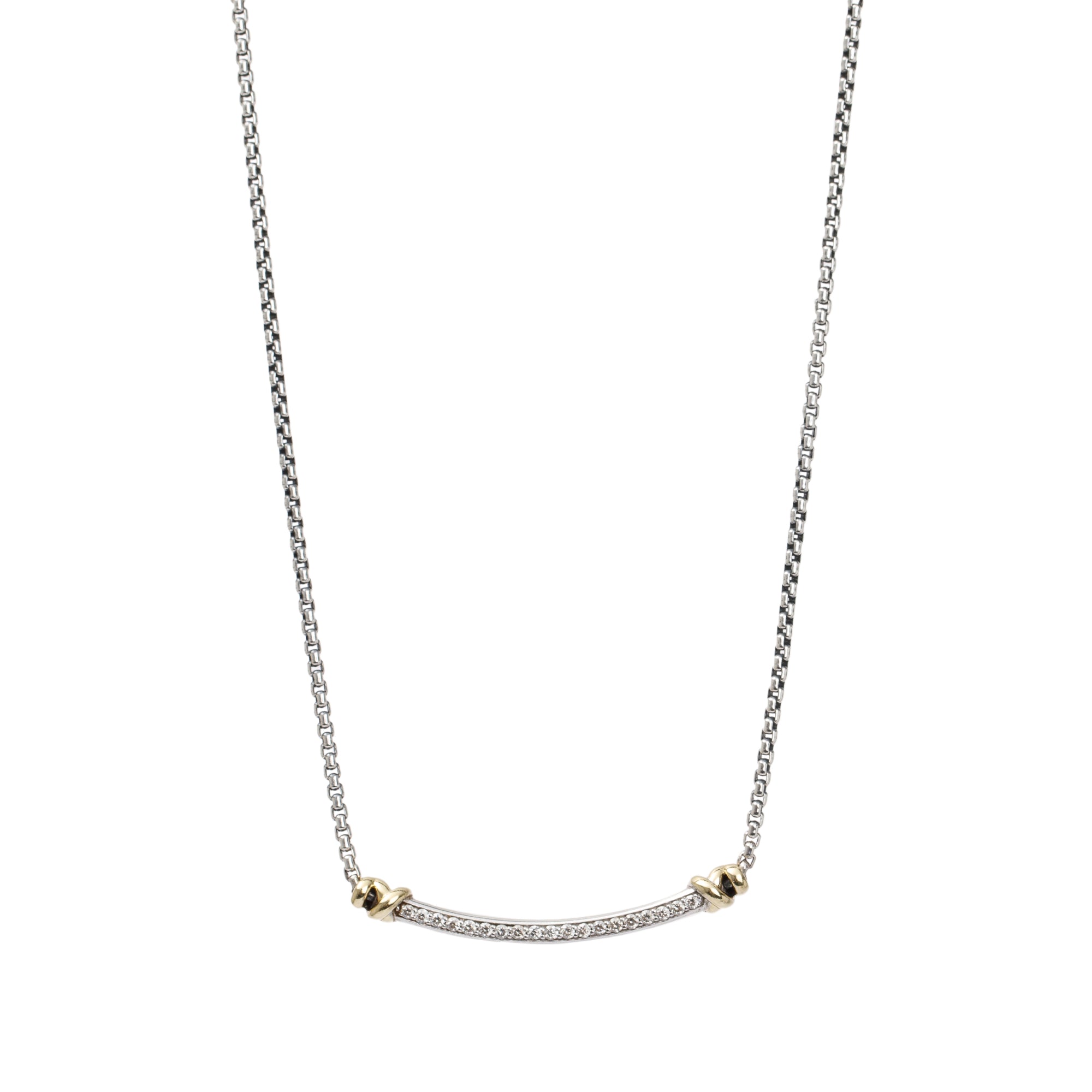 David Yurman Sterling Silver & 18k Yellow Gold Diamond Petite Helena Wrap Station Necklace