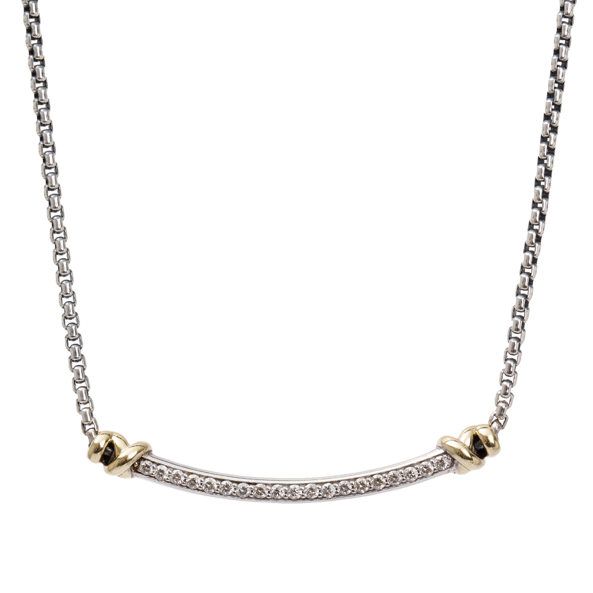 David Yurman Sterling Silver & 18k Yellow Gold Diamond Petite Helena Wrap Station Necklace