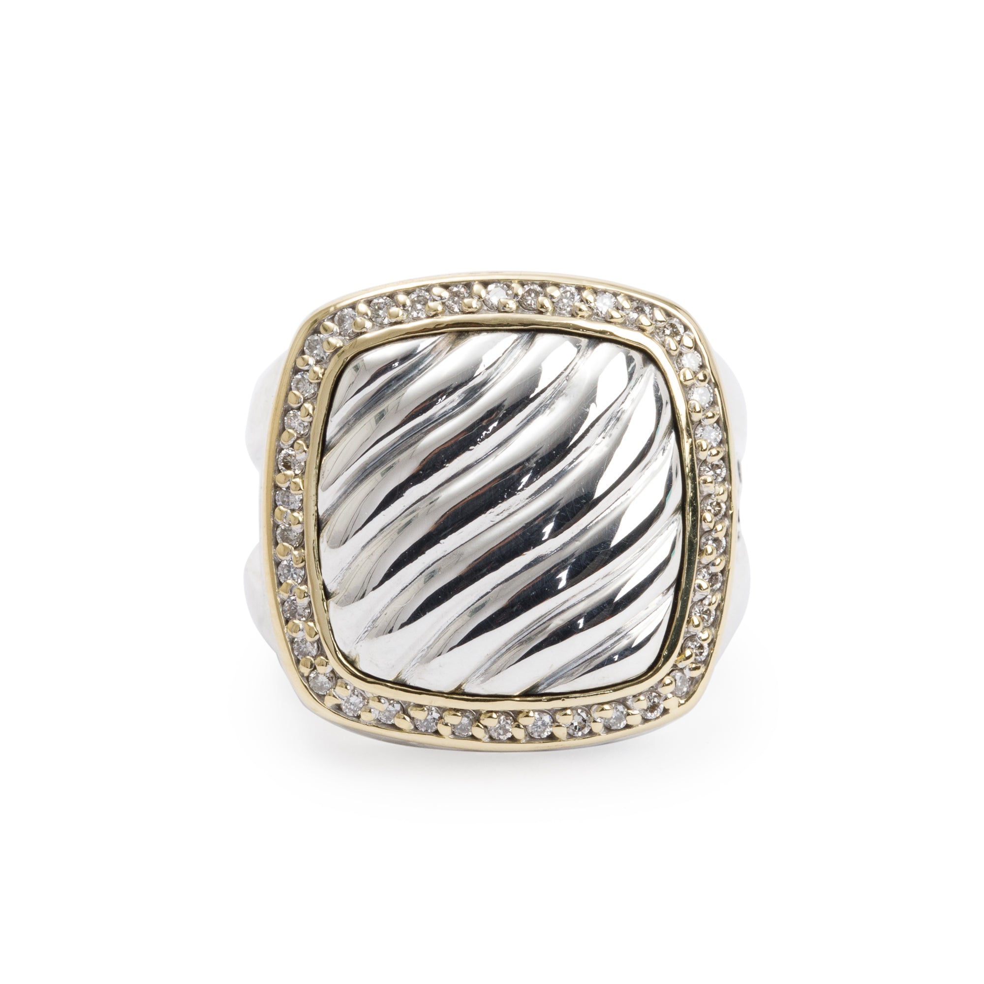 David Yurman Sterling Silver & 18k Yellow Gold Diamond Sculpted Cable Albion Ring, Size 6