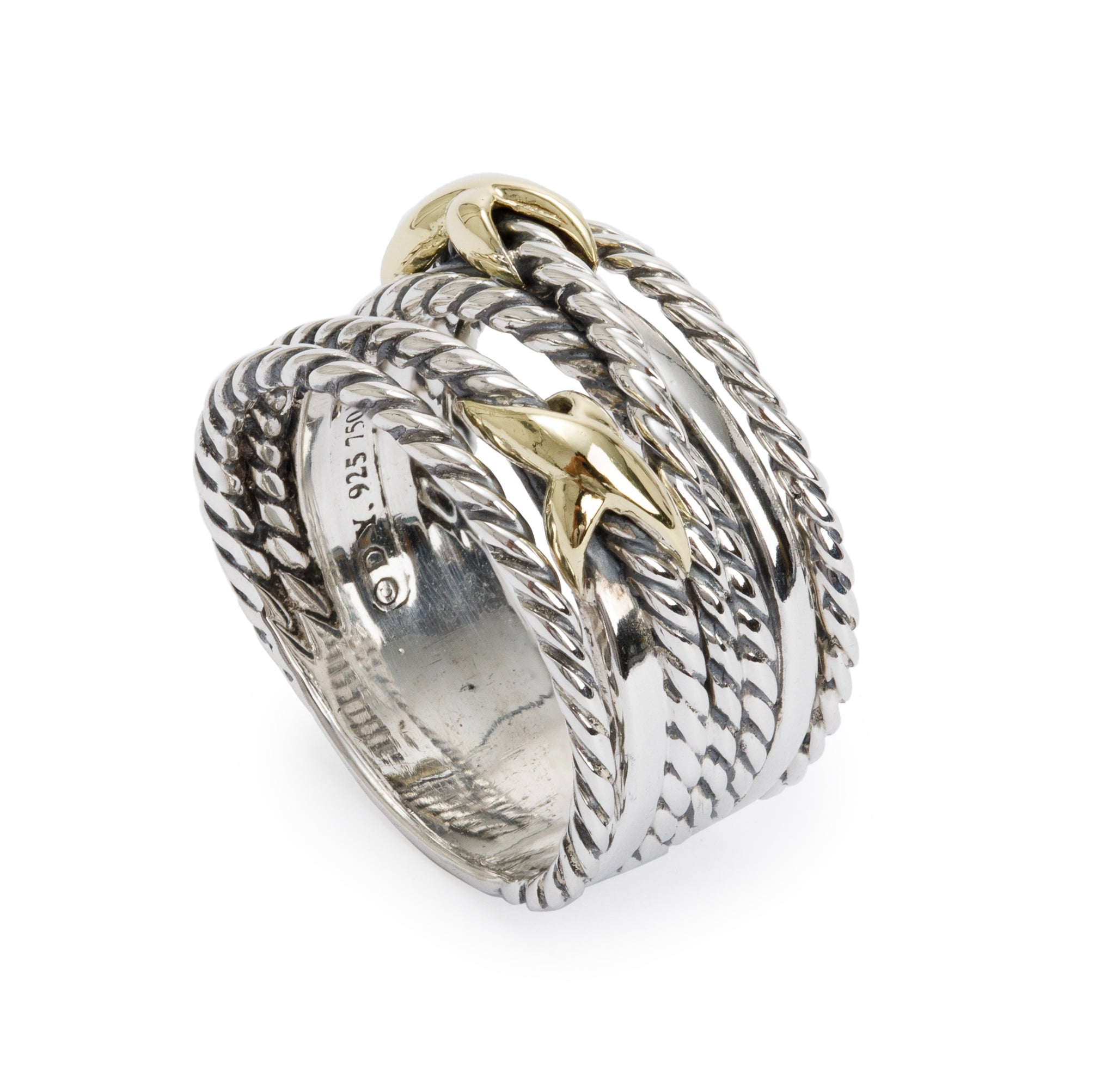 David Yurman Sterling Silver & 18k Yellow Gold Double 'X' Crossover Ring, Size 8