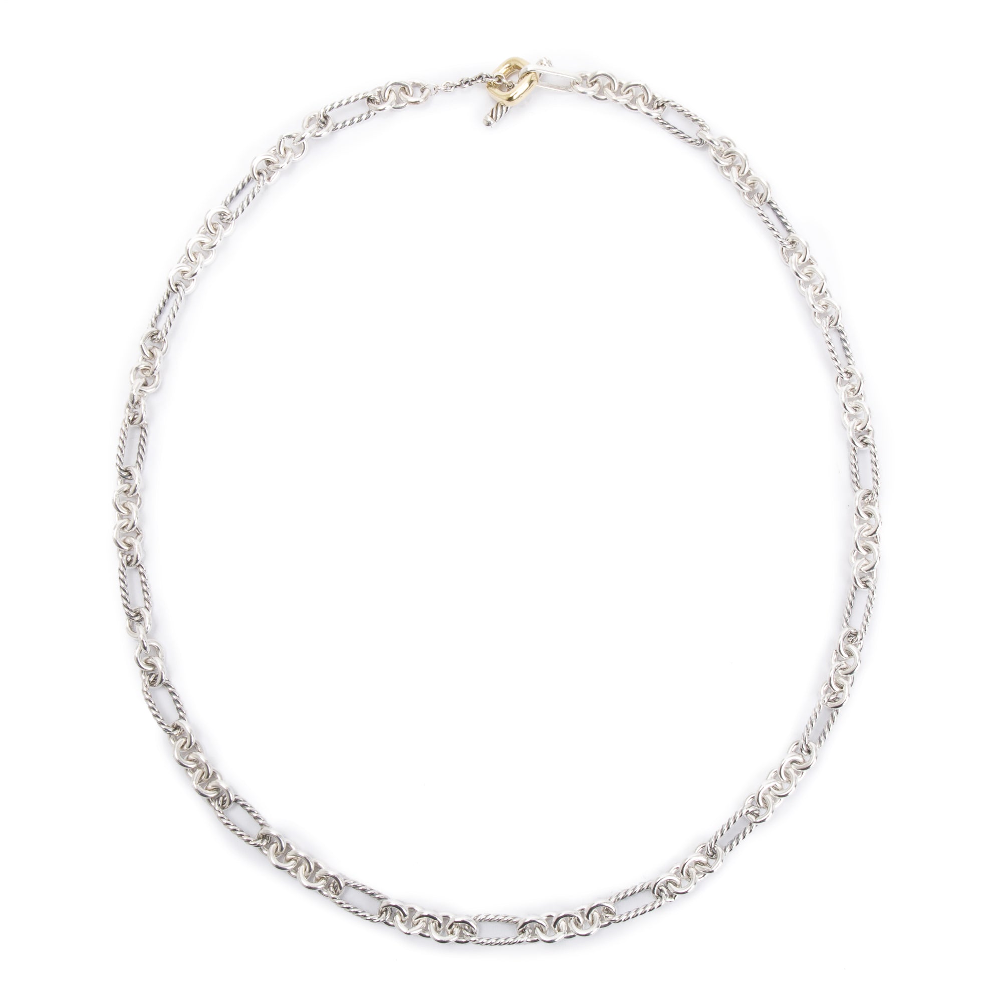 David Yurman Sterling Silver & 18k Yellow Gold Figaro Chain Necklace