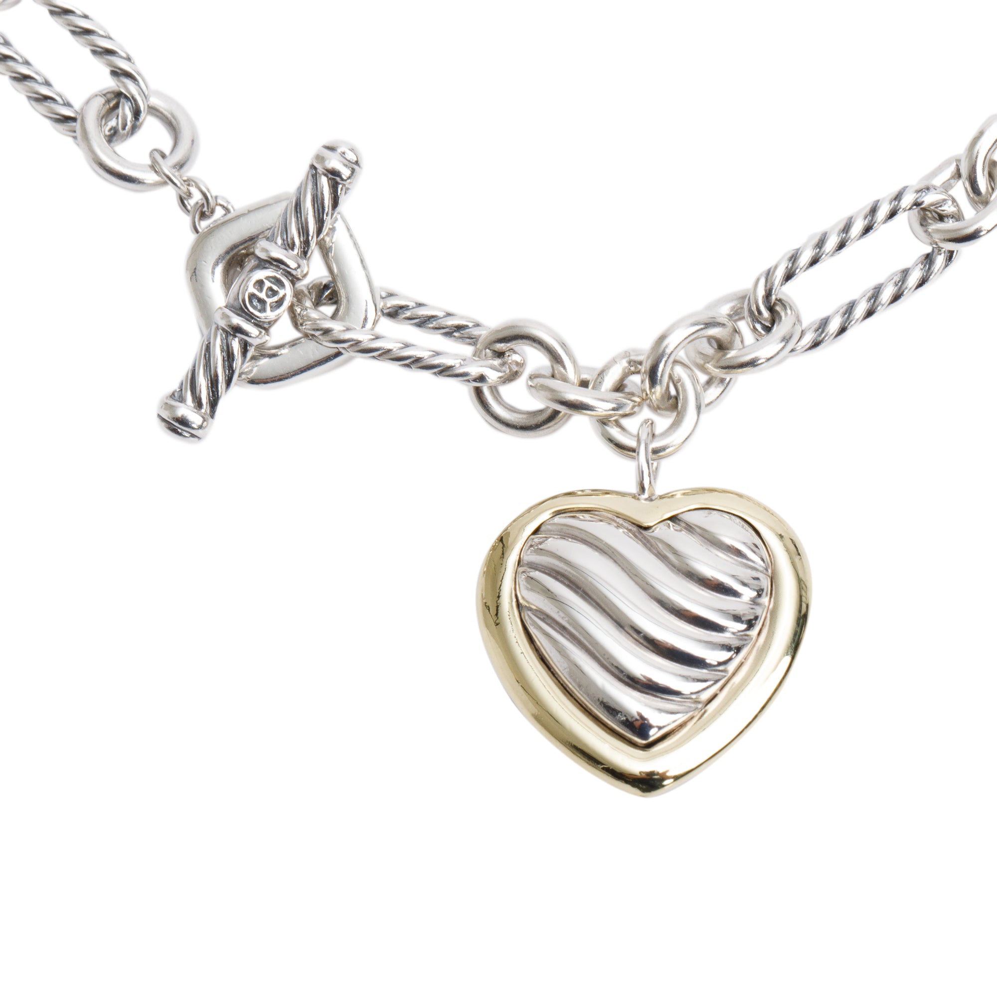 David Yurman Sterling Silver & 18k Yellow Gold Figaro Link Cable Heart Necklace