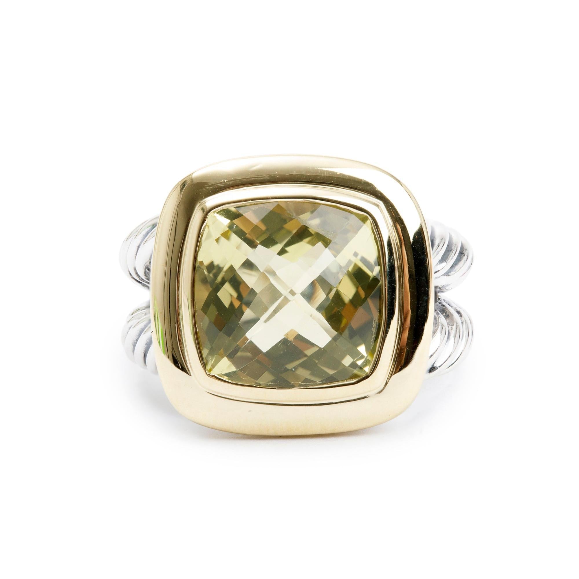 David Yurman Sterling Silver & 18k Yellow Gold Lemon Quartz Albion Ring, Size 6