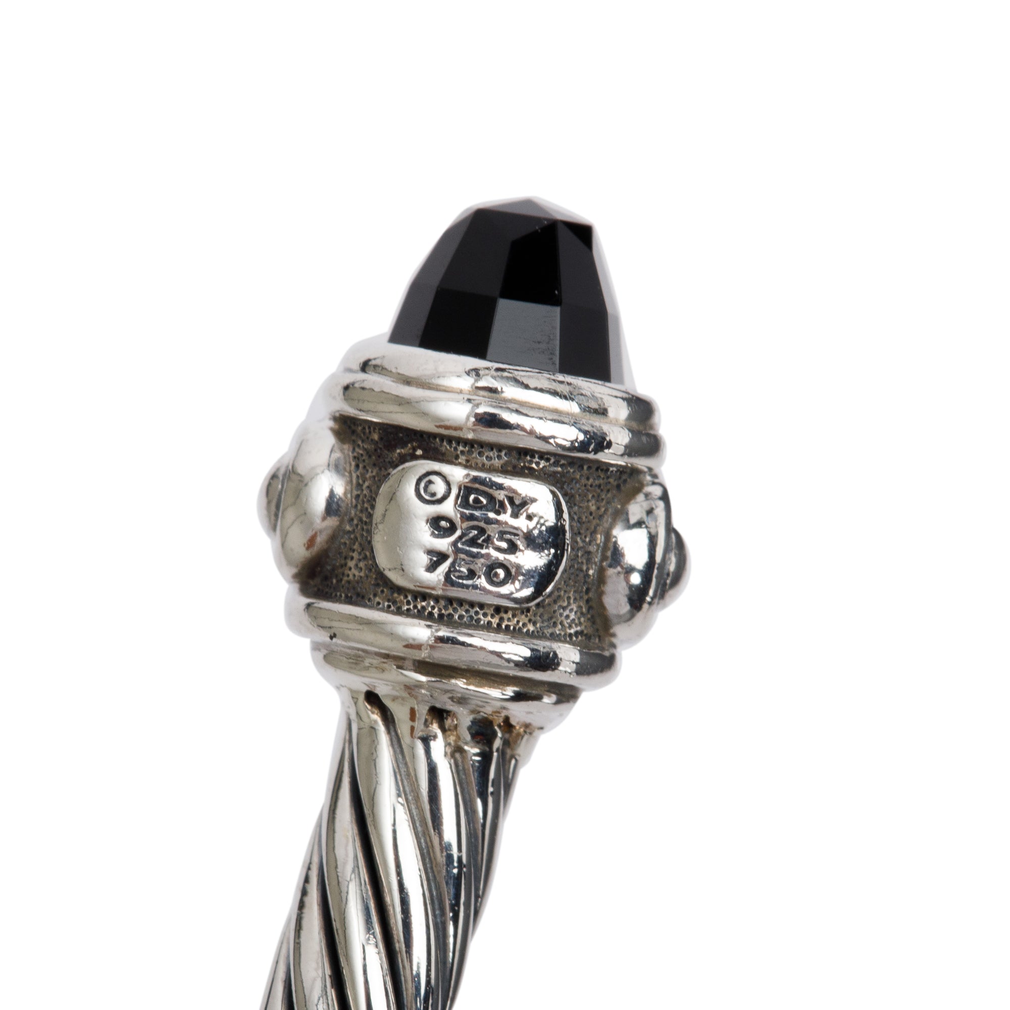 David Yurman Sterling Silver & 18k Yellow Gold Onyx Renaissance 3.5 MM Cable Cuff Bracelet