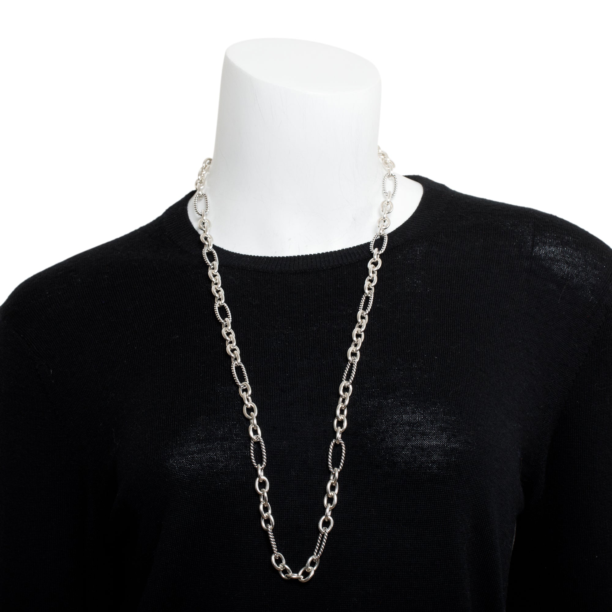 David Yurman Sterling Silver & 18k Yellow Gold Oval Link Cable Chain Figaro Necklace, 32"