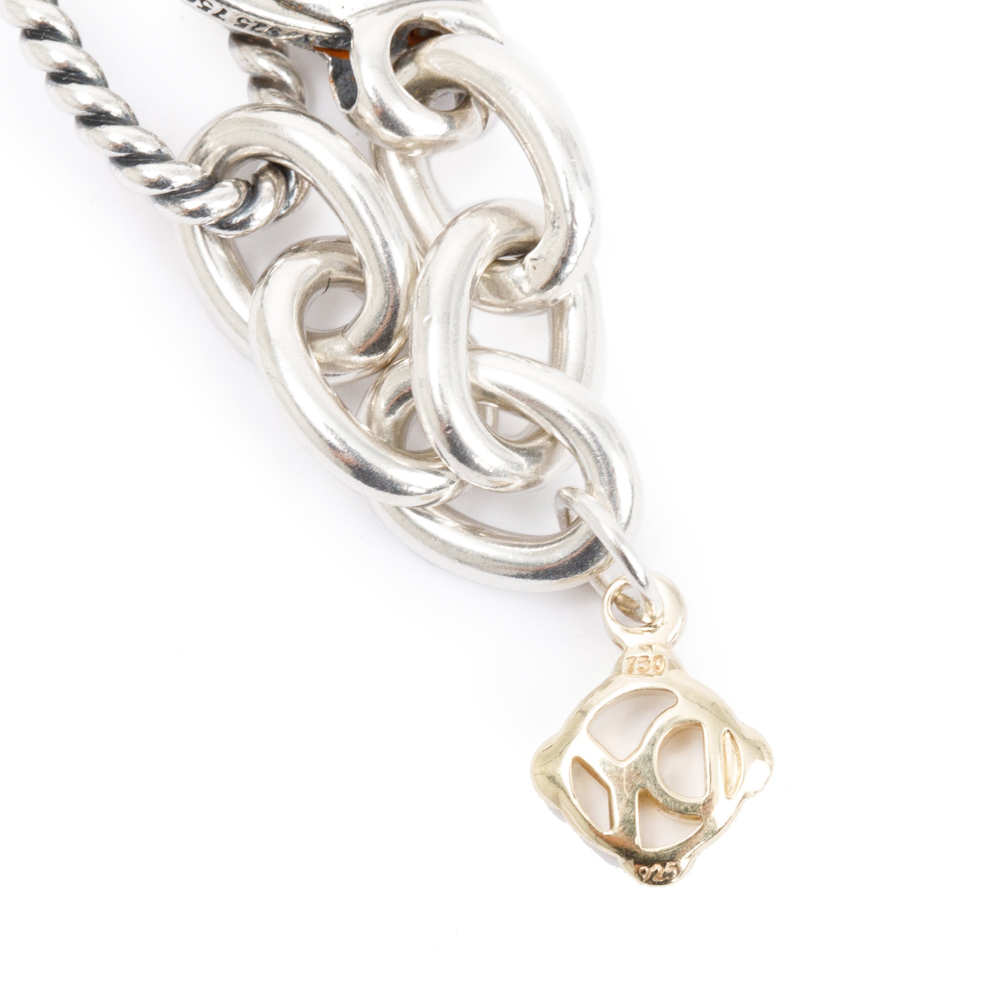 David Yurman Sterling Silver & 18k Yellow Gold Oval Link Cable Chain Figaro Necklace, 32"